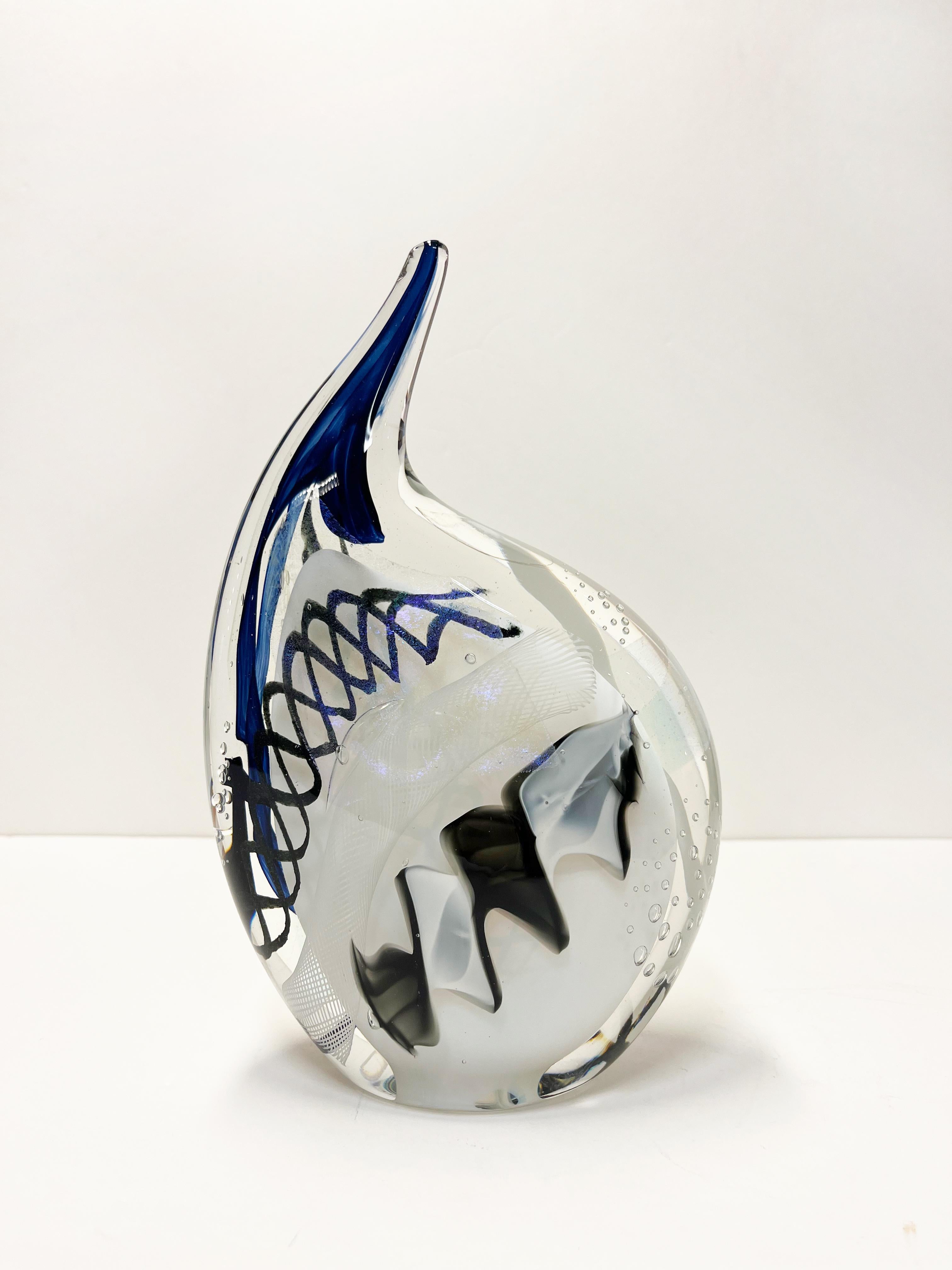 White & black "Rhino" sculptural glass decorative object - Art by Alyssa Getz & Tom Cudmore