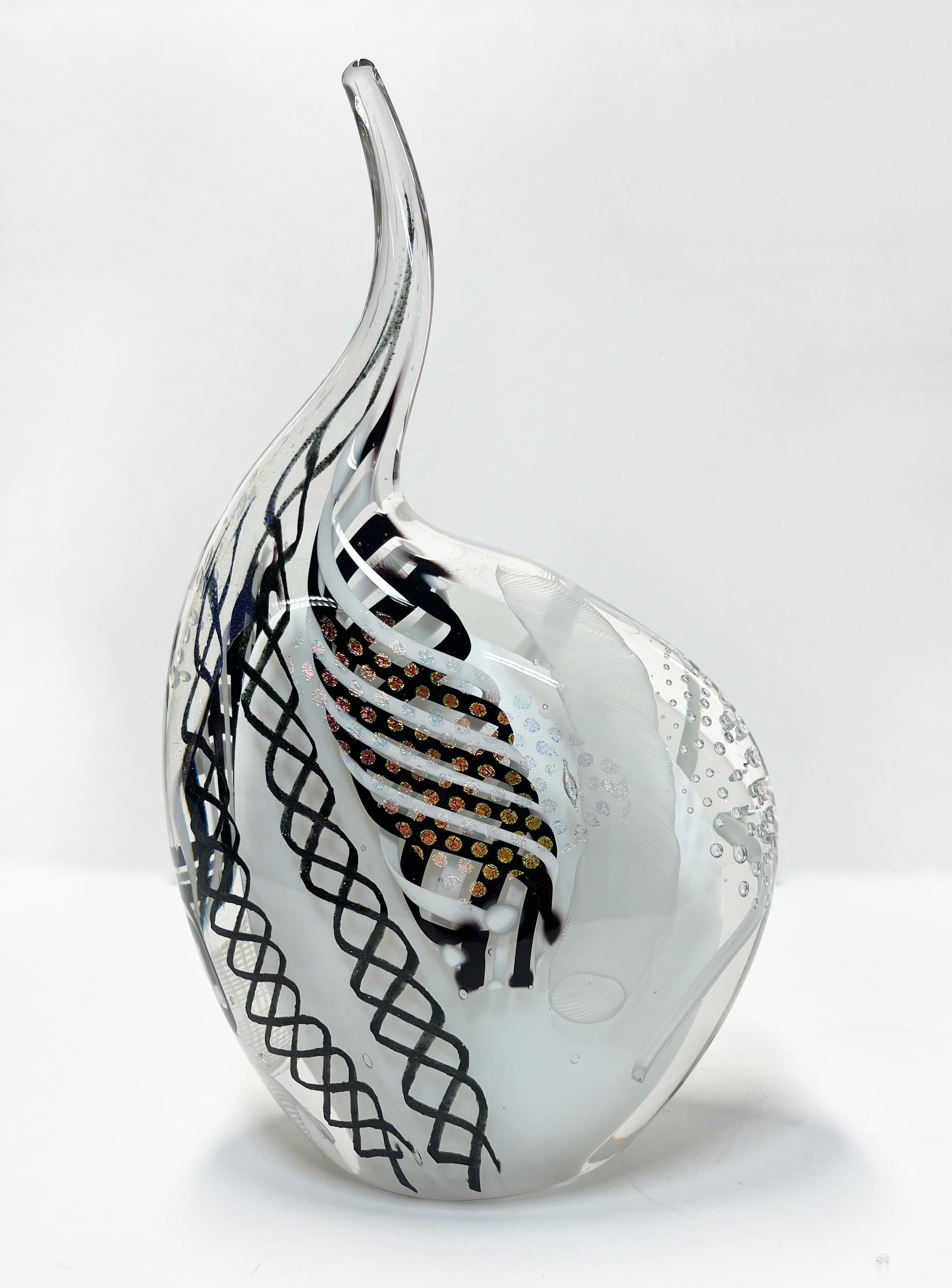 White & black "Rhino" sculptural glass decorative object - Art by Alyssa Getz & Tom Cudmore