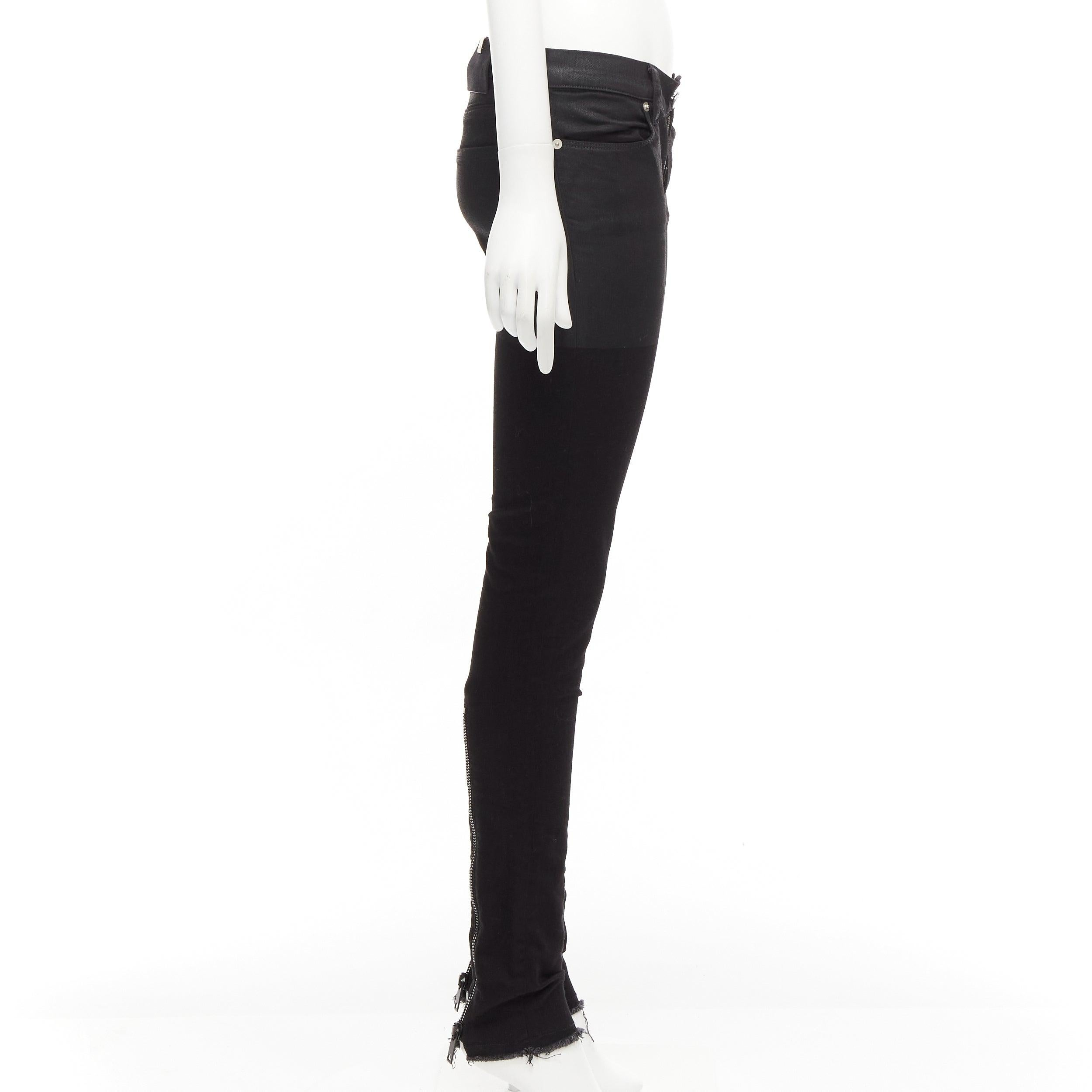 Black ALYX 2016 black coated cotton blend back zip fray edge skinny jeans 26