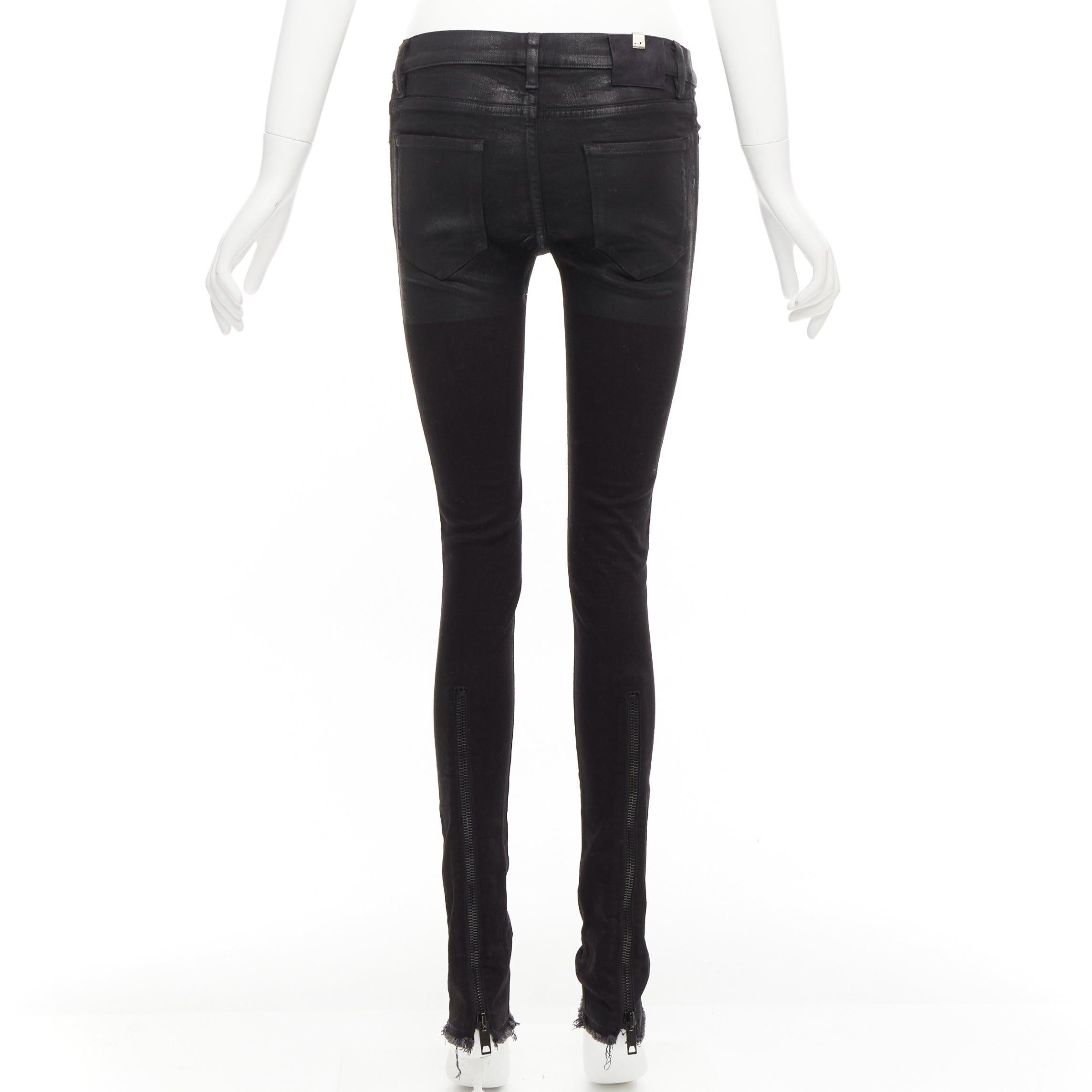 ALYX 2016 noir mélange de coton enduit fermeture éclair arrière jean skinny à bords effilochés 26