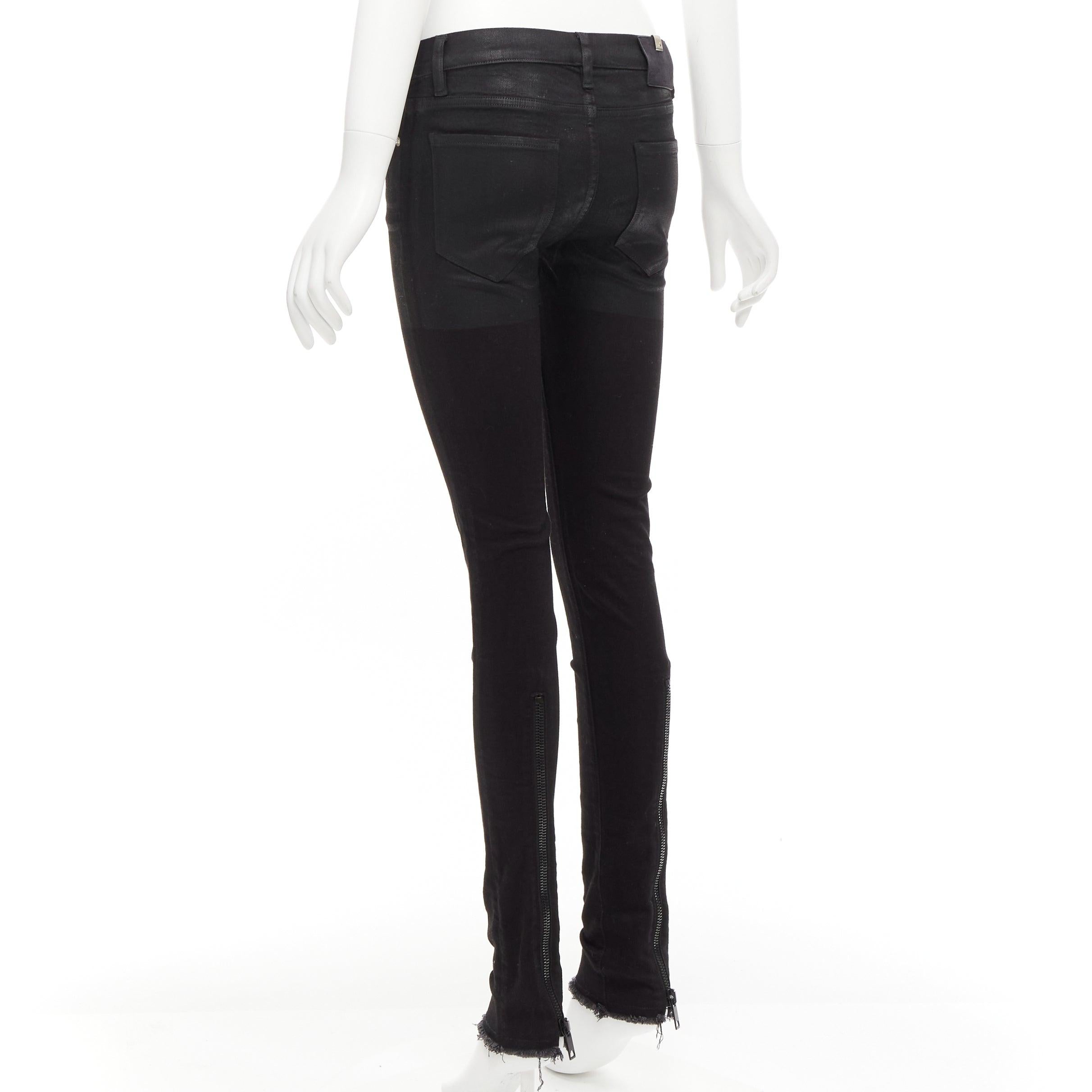 Women's ALYX 2016 black coated cotton blend back zip fray edge skinny jeans 26
