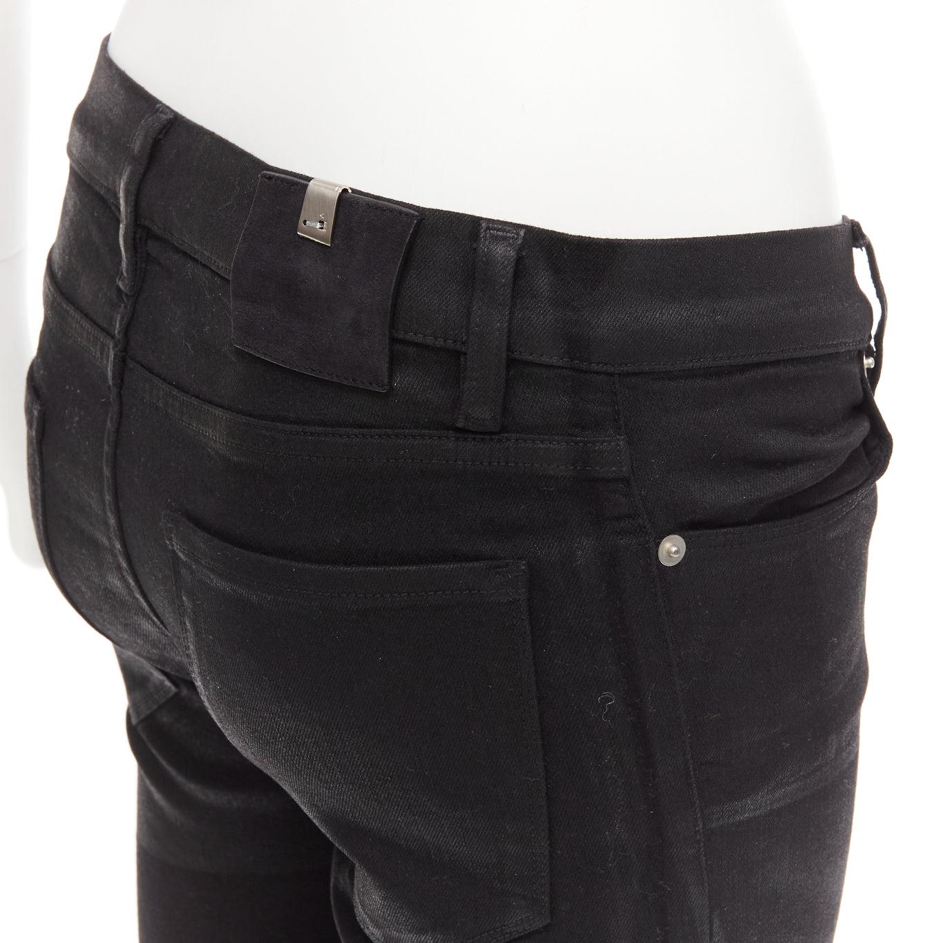 ALYX 2016 noir mélange de coton enduit fermeture éclair arrière jean skinny à bords effilochés 26