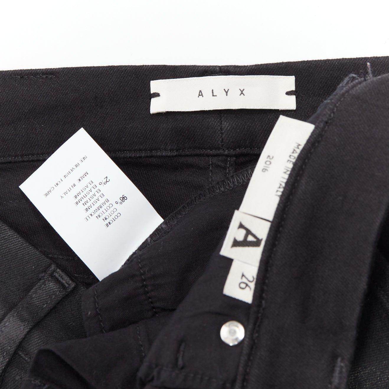 ALYX 2016 noir mélange de coton enduit fermeture éclair arrière jean skinny à bords effilochés 26