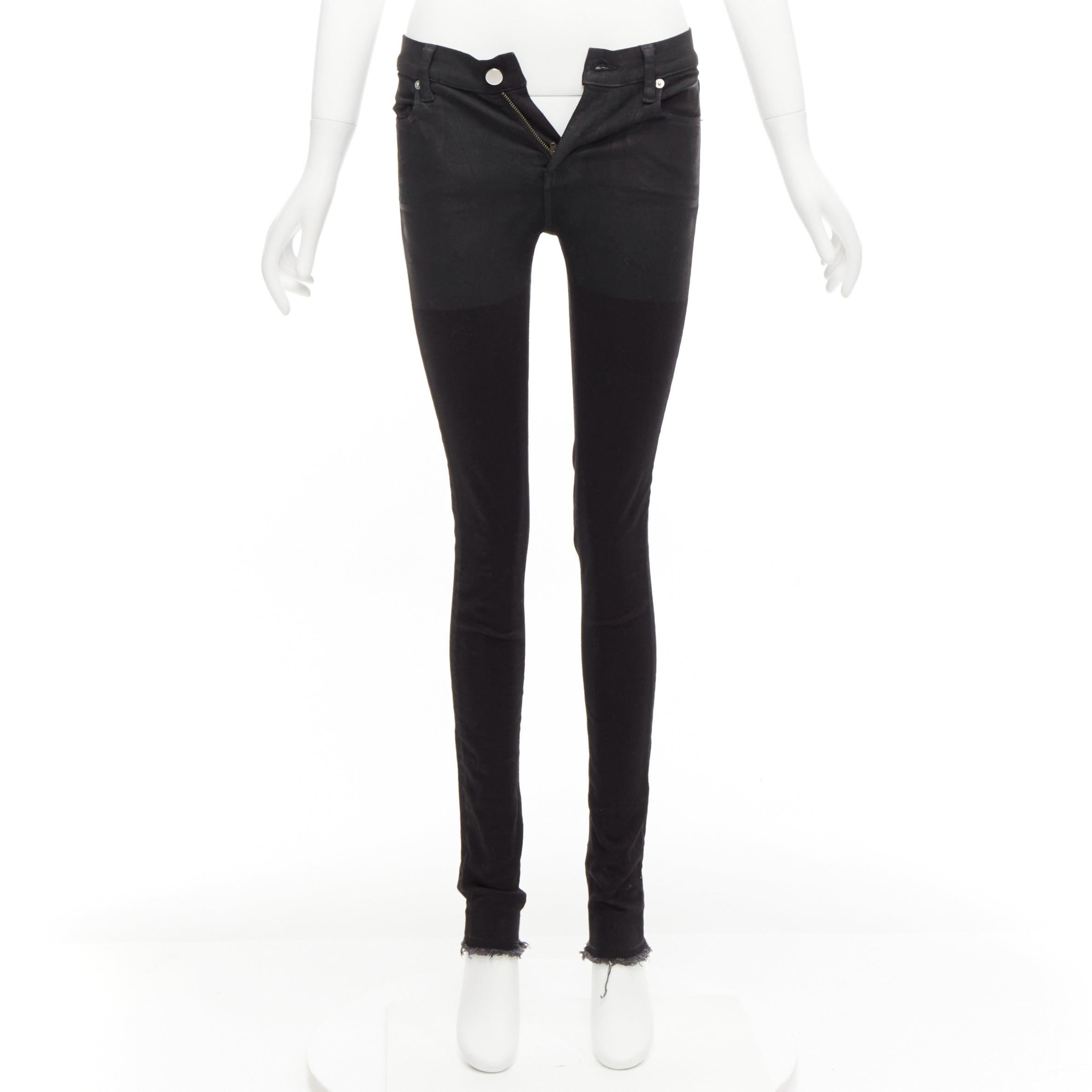 ALYX 2016 black coated cotton blend back zip fray edge skinny jeans 26