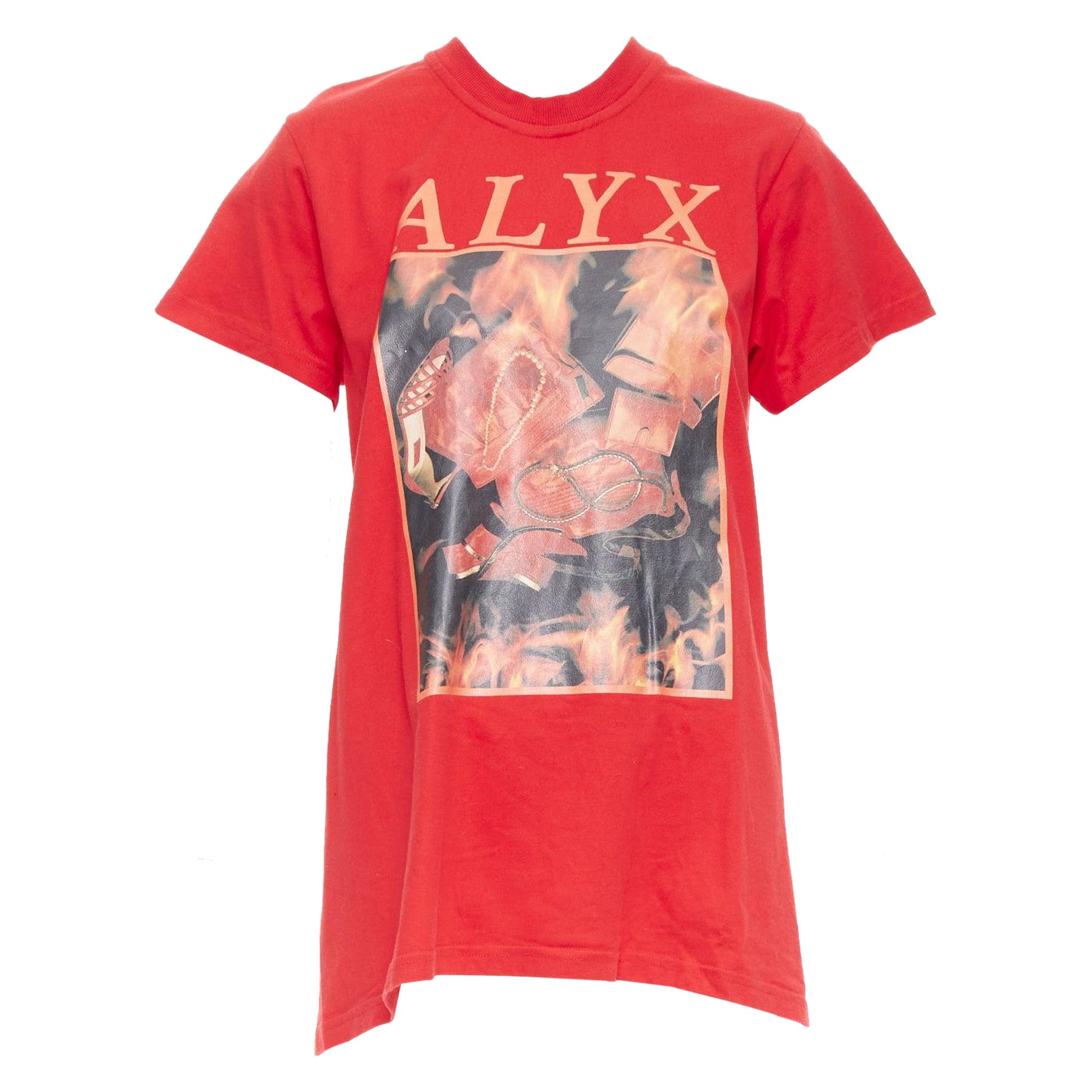 ALYX Love Chaos tshirt zippé rouge en coton imprimé bijoux dos ouvert S en vente