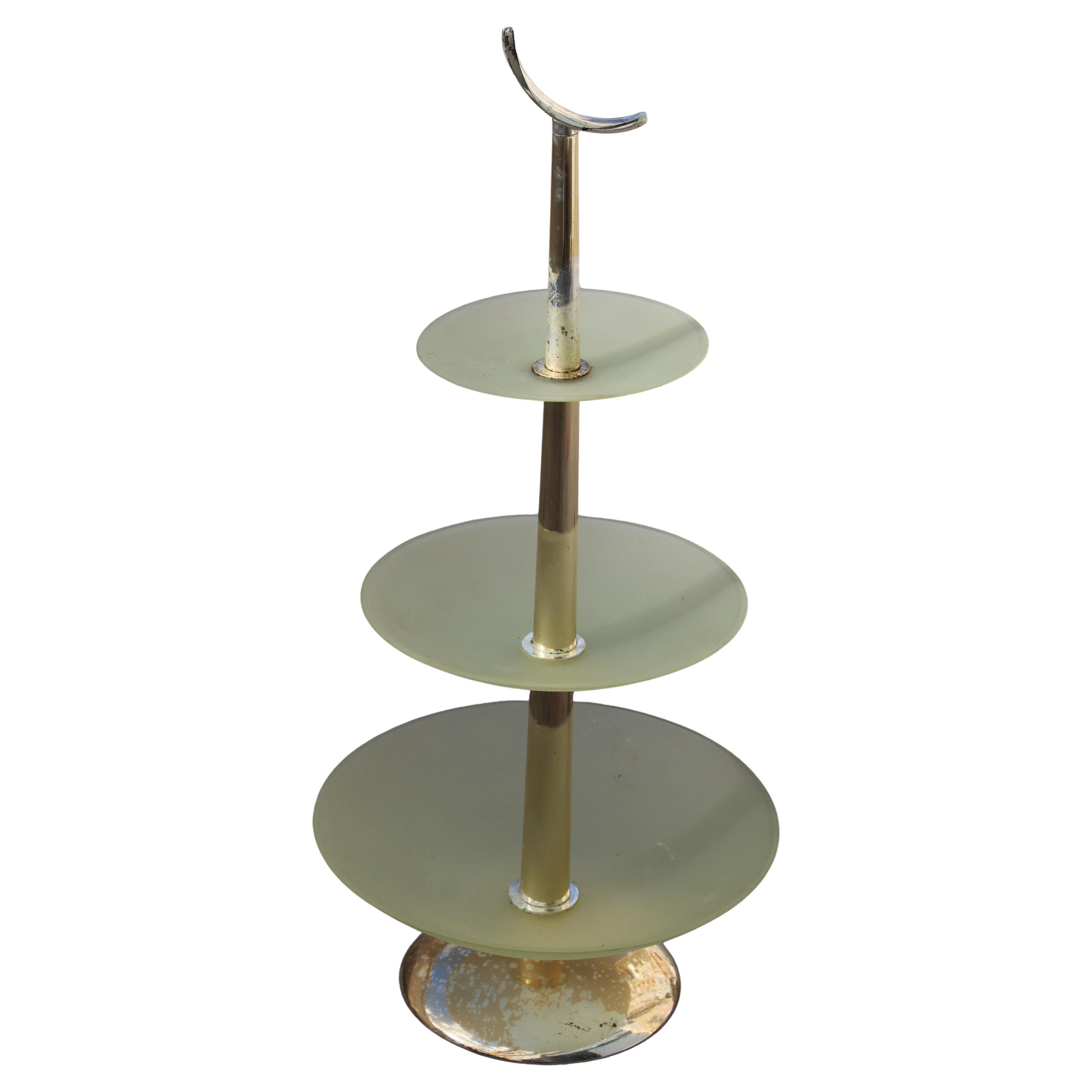 Élévateur rond en verre et métal Italia 1960 Fontana Arte Style