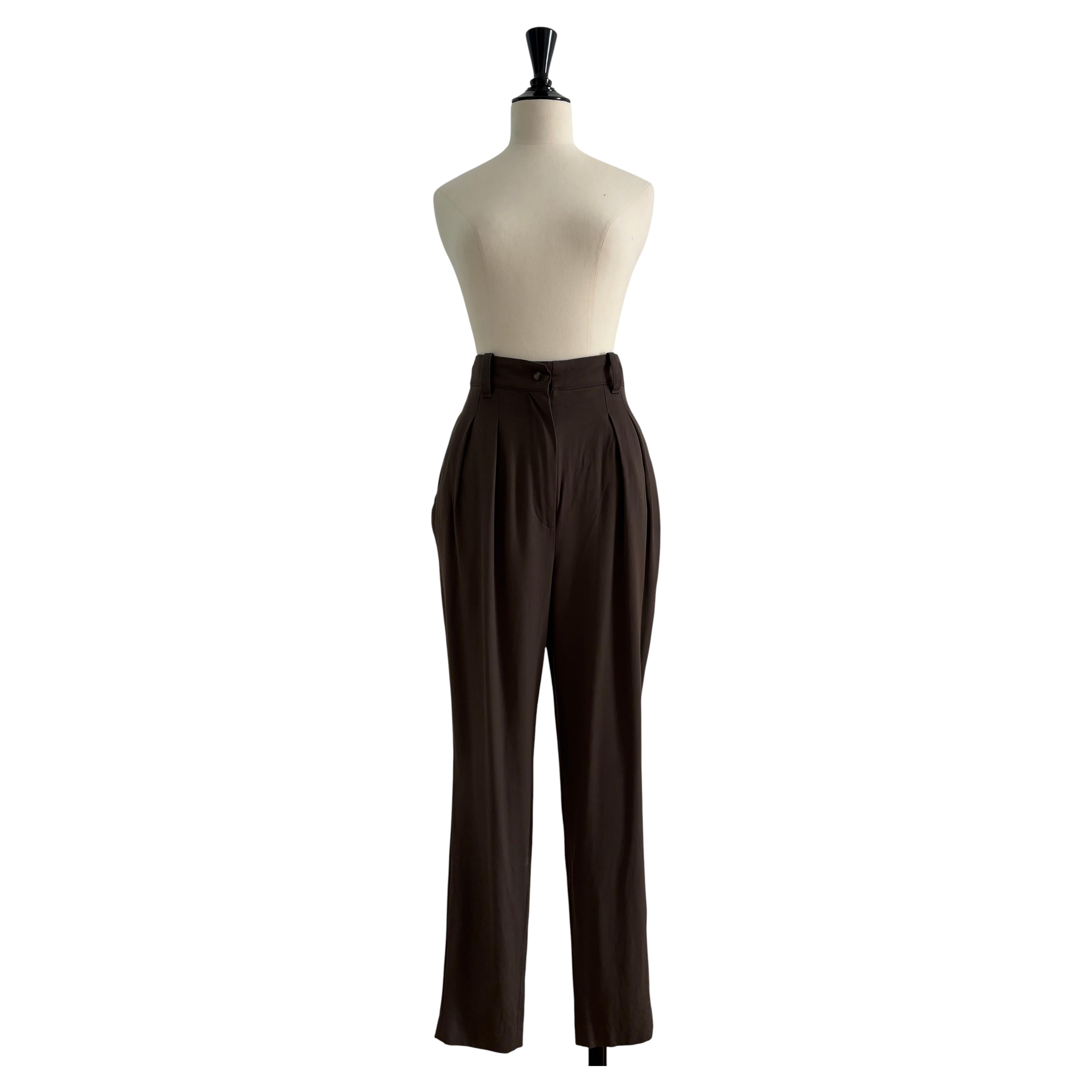 Alzzedine Alaïa Khaki Front Pleated Trousers from the 1980s