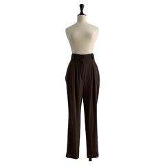 Alzzedine Alaïa Khaki Front Pleated Trousers from the 1980s