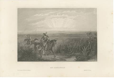 Am Arkansas, Antique Native American Frontier Scene Engraving, c.1850