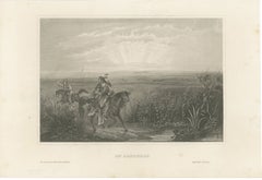 Am Arkansas, Antique Native American Frontier Scene Engraving, c.1850