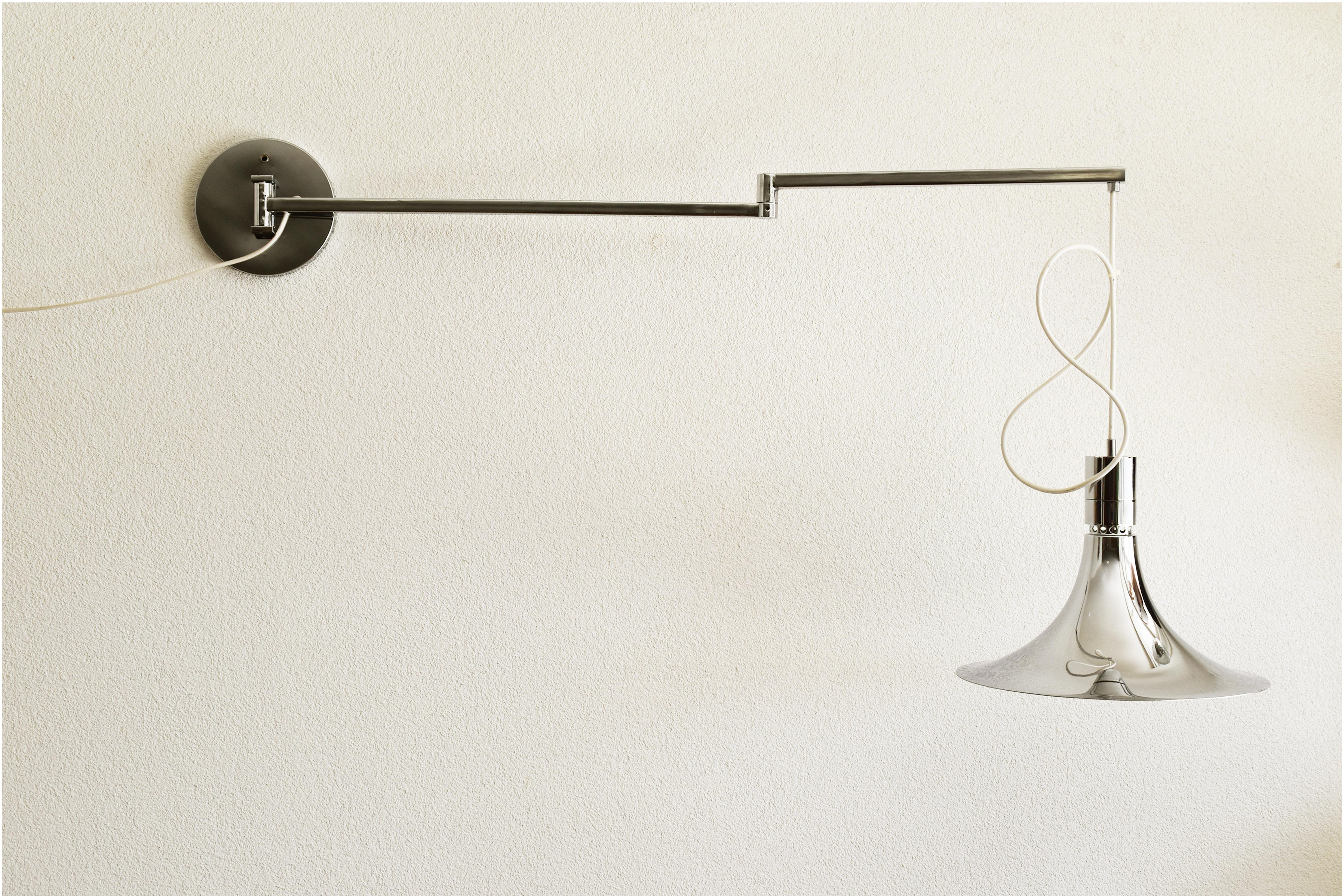 Italian AM/AS Wall Lamp with Chromed Swing Arm by Franco Albini for Sirrah, 1960, Italy For Sale