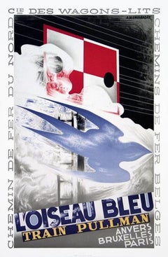 1989 A.M. Cassandre "L'Oiseau Bleu" Lithographie française vintage rouge, blanche et bleue