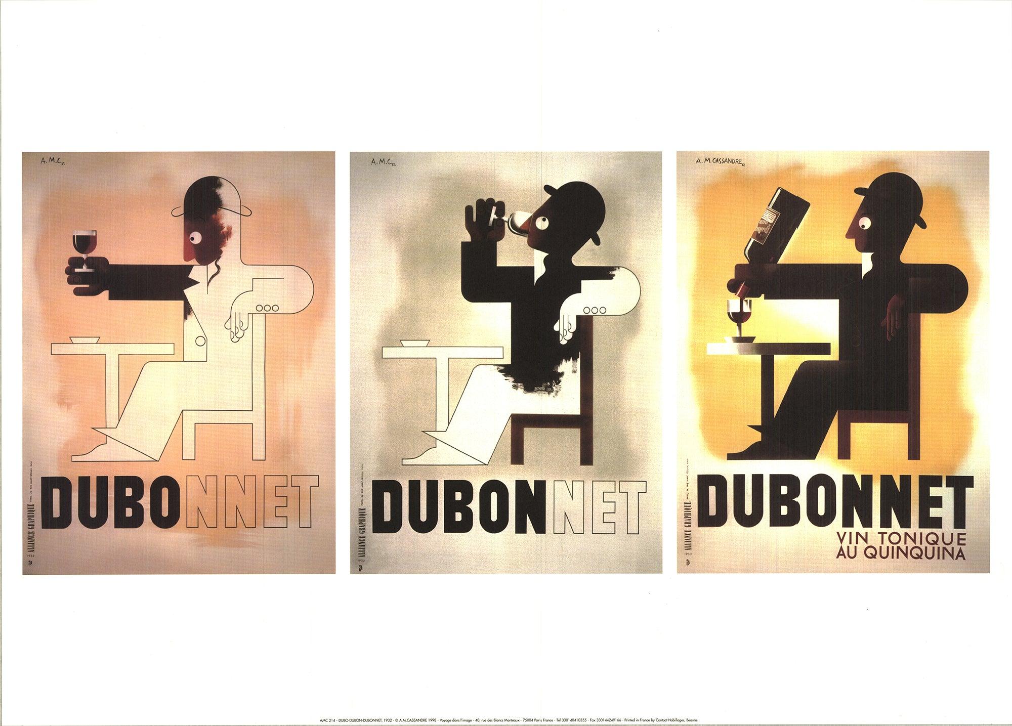 Paper Size: 19.75 x 27.5 inches ( 50.165 x 69.85 cm )
 Image Size: 11.5 x 26.25 inches ( 29.21 x 66.675 cm )
 Framed: No
 Condition: A-: Near Mint, very light signs of handling
 
 Additional Details: Reproduction of Cassandre's 'Dubo-Dubonnet',