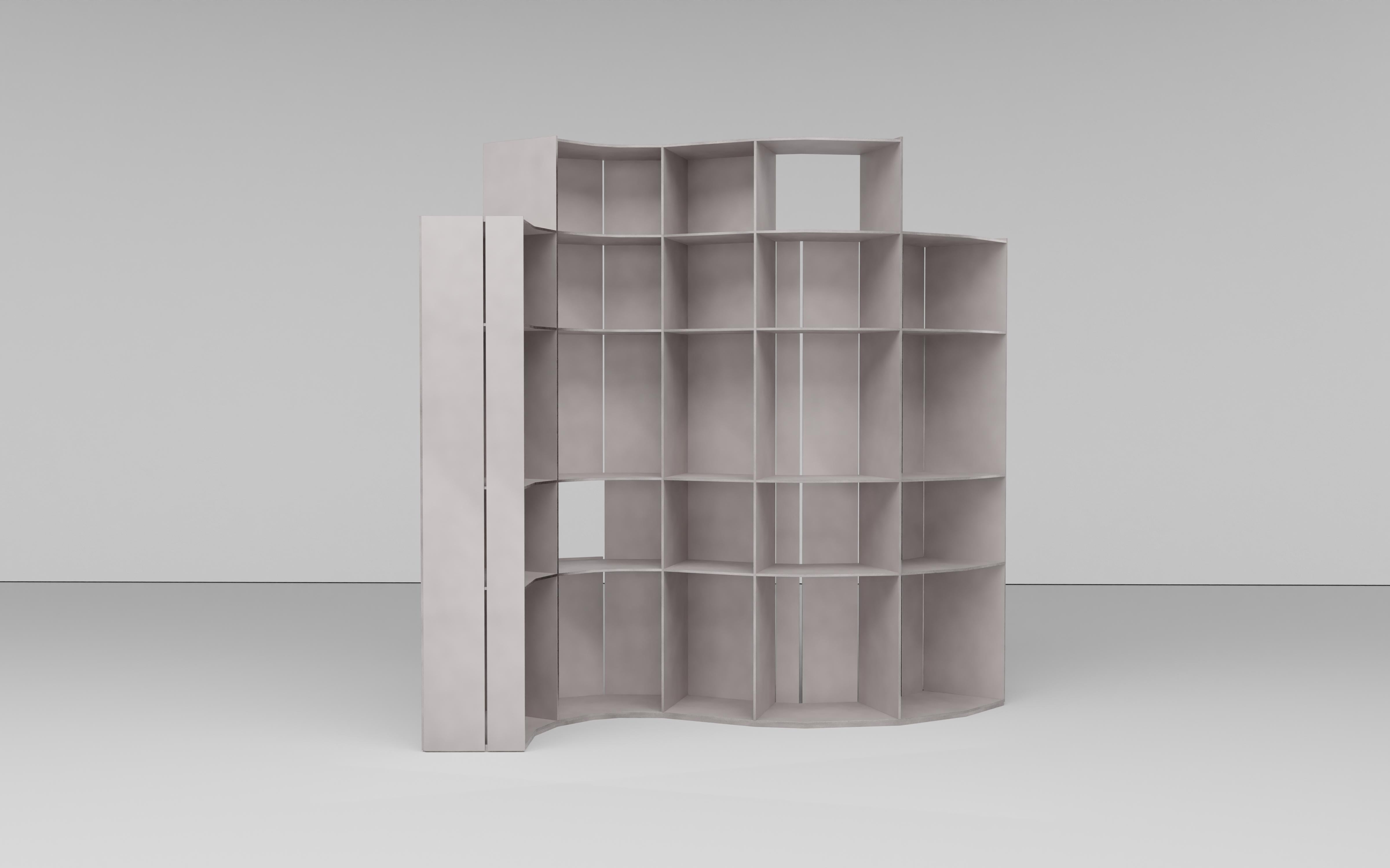 Machine-Made AM Floor Shelf in Waxed Aluminum Plate by Jonathan Nesci For Sale