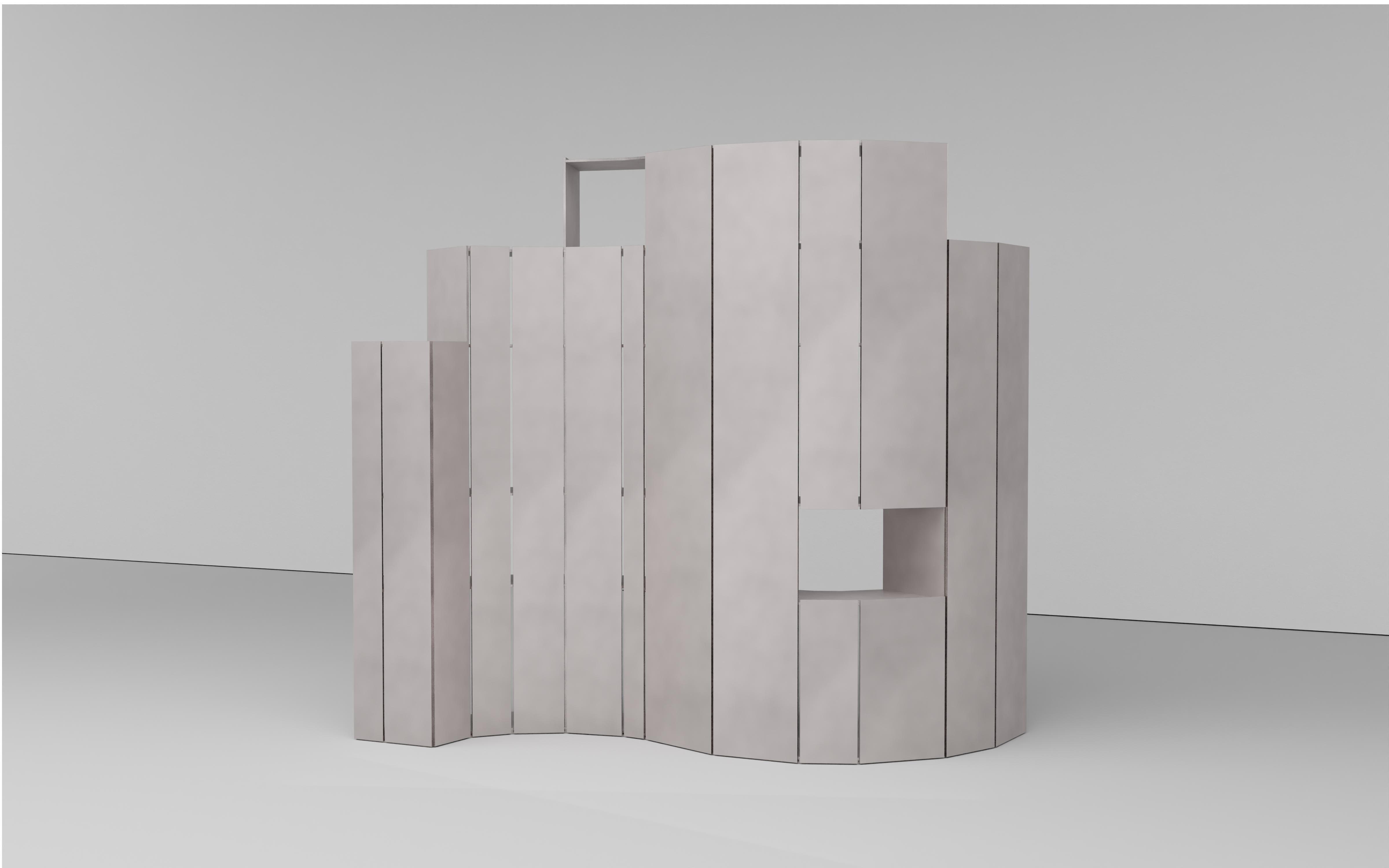 AM Floor Shelf in Waxed Aluminum Plate by Jonathan Nesci For Sale 1