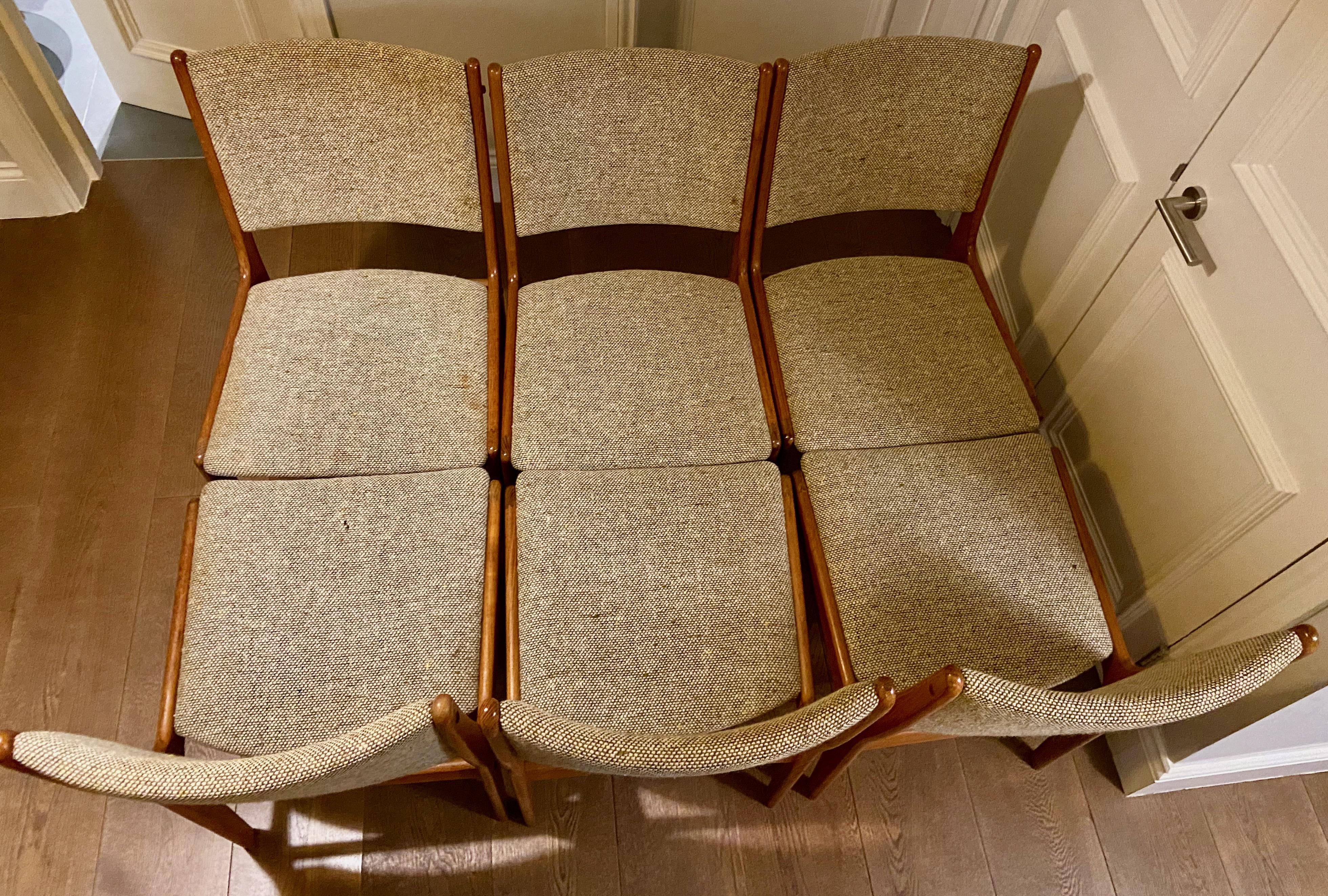 Am Møbler Denmark Set of Six Chairs, Teak and Tweed, from the 70s' 4