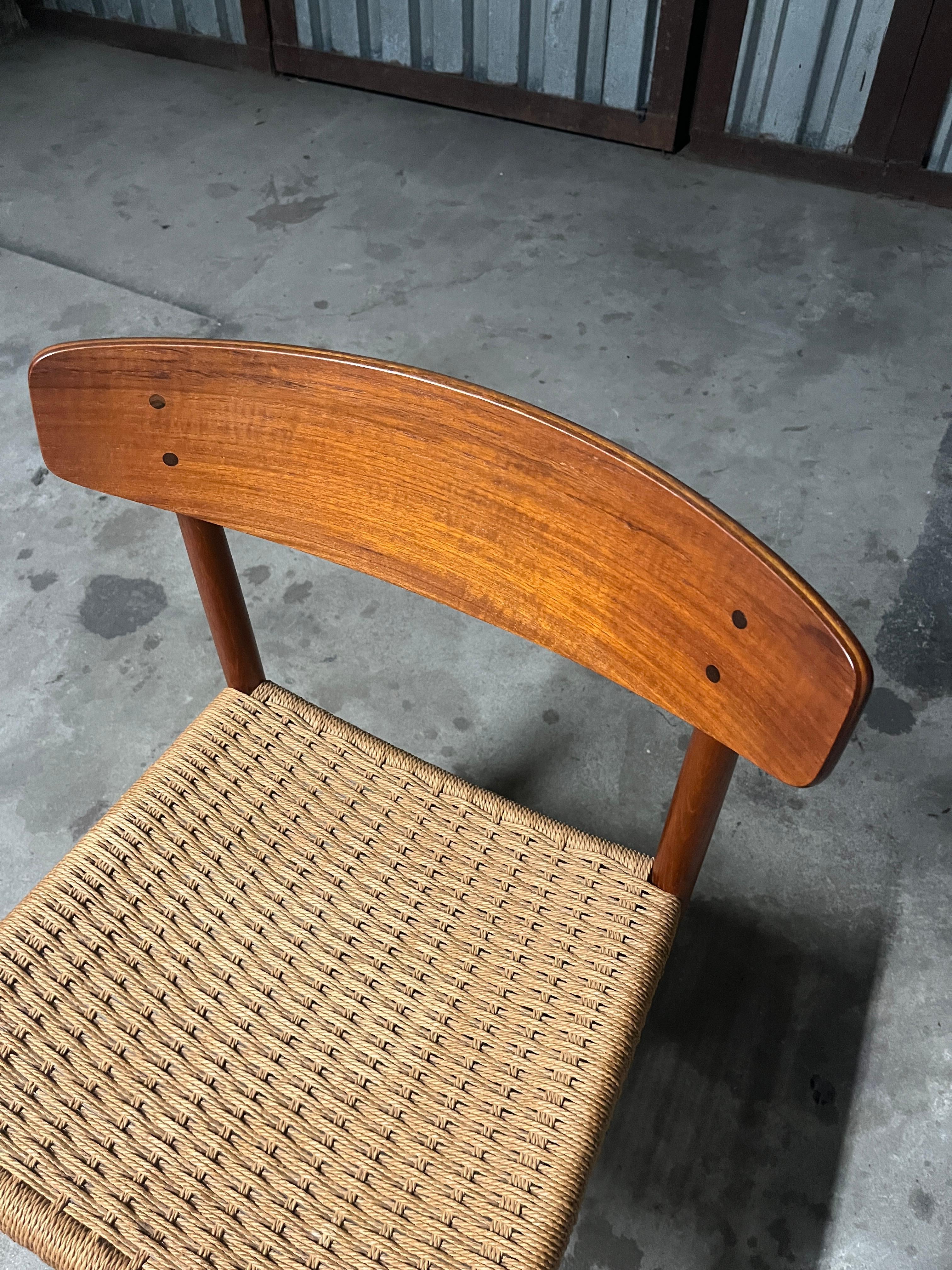 Hand-Crafted a.M. Møbler Pair of Teak and Paper Cord Side Chairs 'Model 501' 1960s