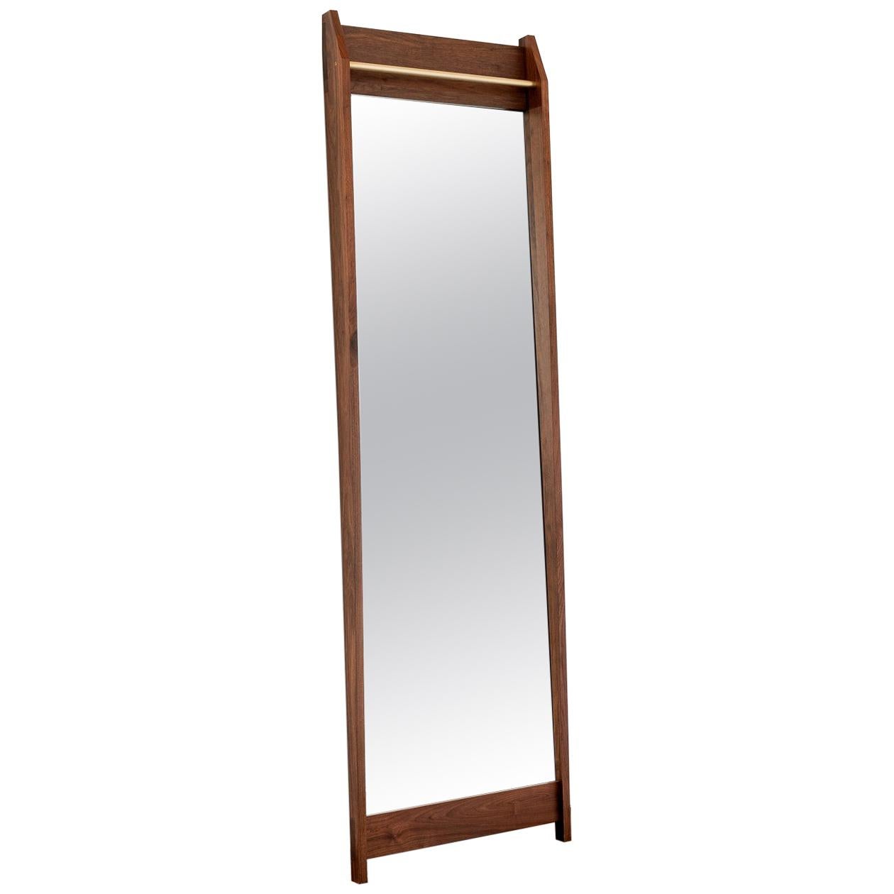 Am1, Solid Walnut Full Length Mirror with Upper Bronze Bar For Sale