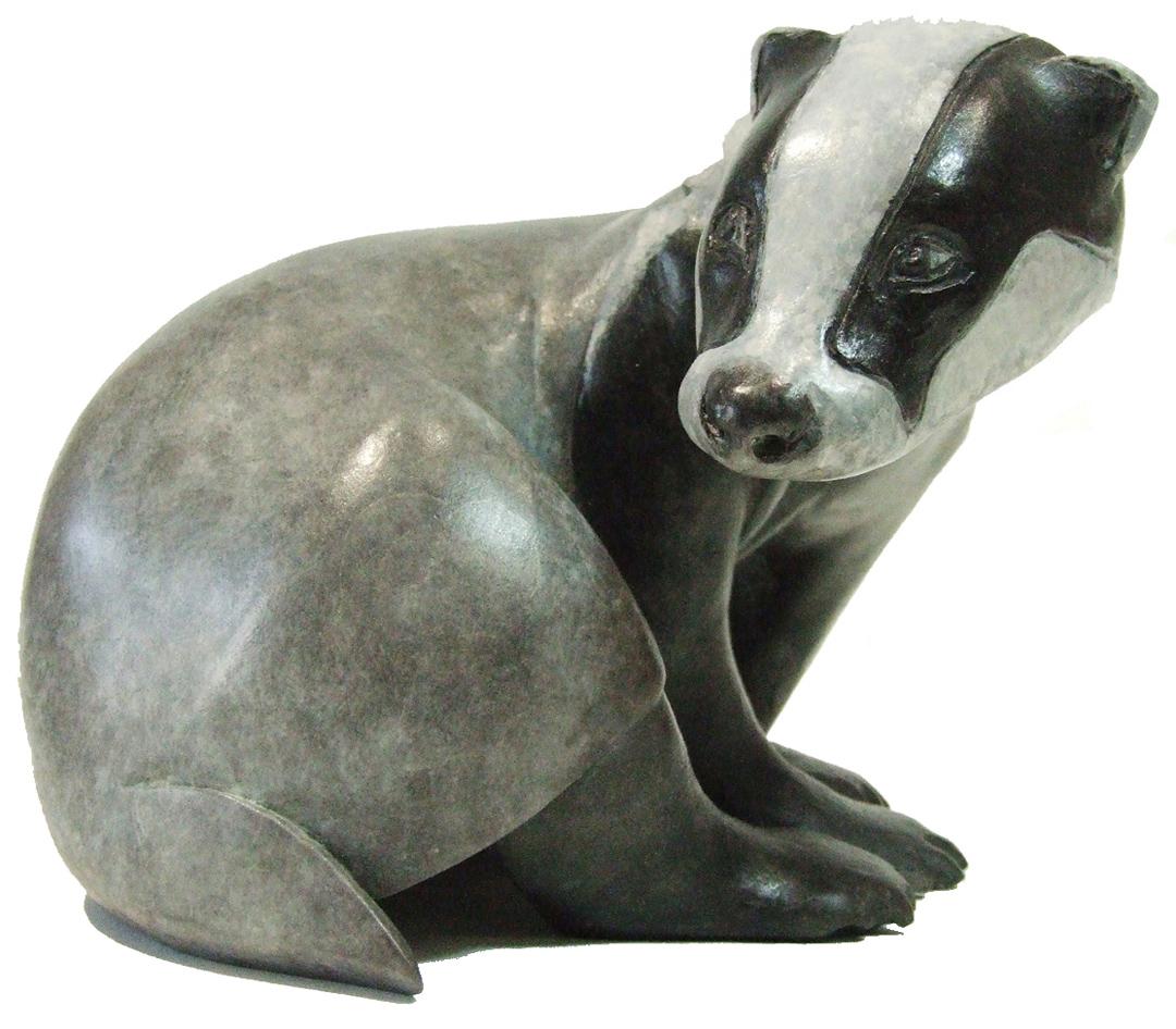 Persecuted - contemporary bronze wildlife animal badger sculpture - Sculpture by Ama Menec