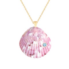 Ama Natural Shell Pendant with 14k Gold and Natural Blue Topaz Gemstone