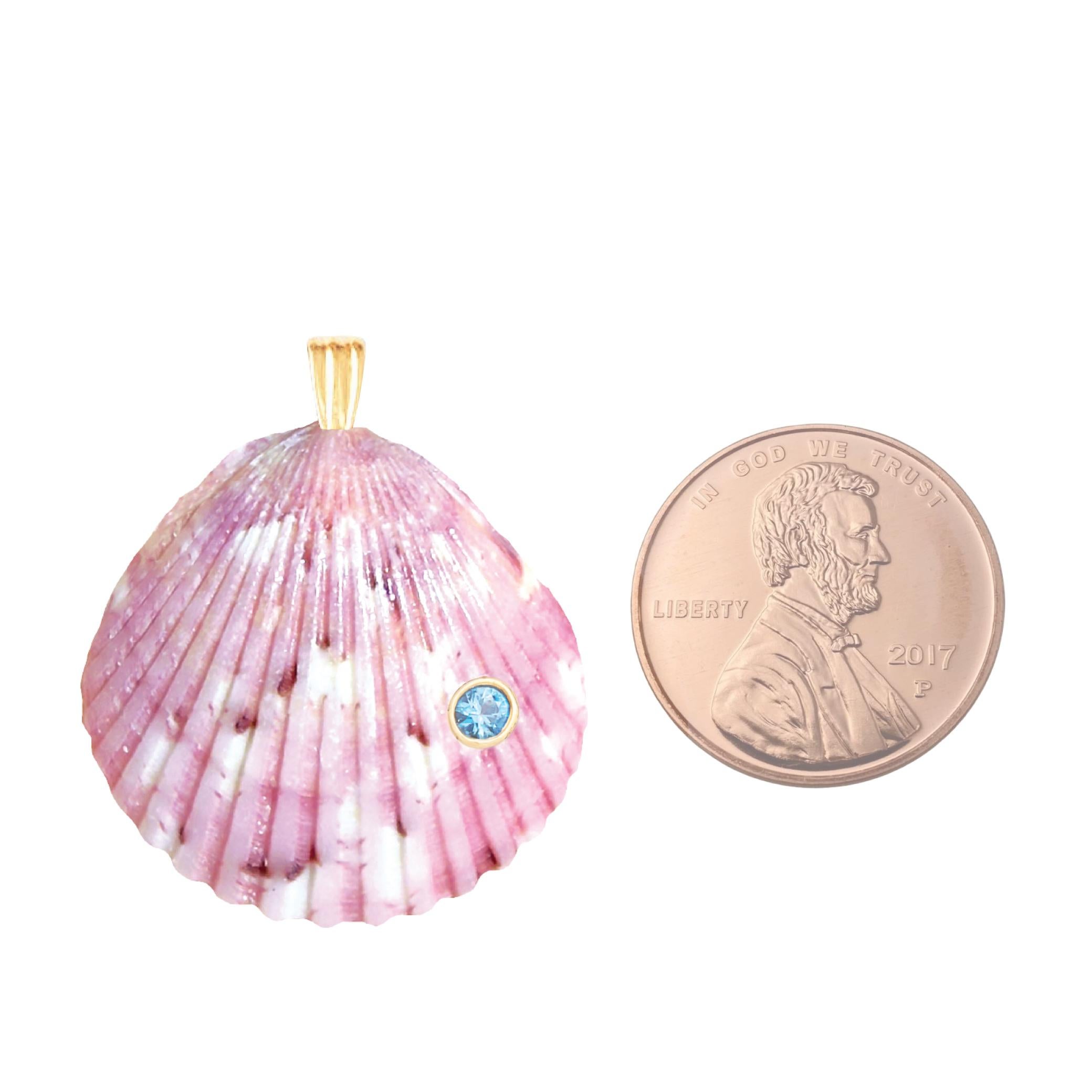 Ama Natural Shell Pendant with 14k Gold and Natural Blue Topaz Gemstone In New Condition For Sale In Miami, FL
