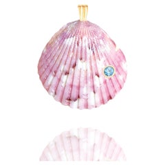 Ama Natural Shell Pendant with 14k Gold and Natural Blue Topaz Gemstone
