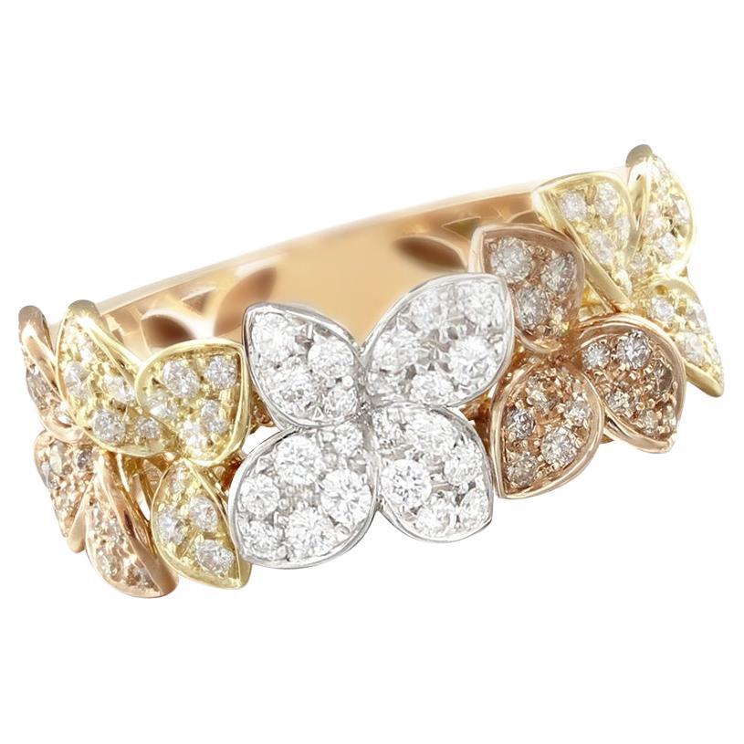 Ama Ring in 18k Rose, White and Yellow Gold with White and Champagne Diamonds