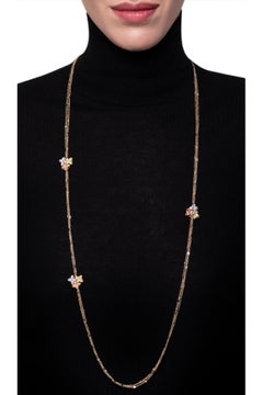 Ama Sautoir in 18k Rose, White & Yellow Gold w/ White & Champagne Diamonds