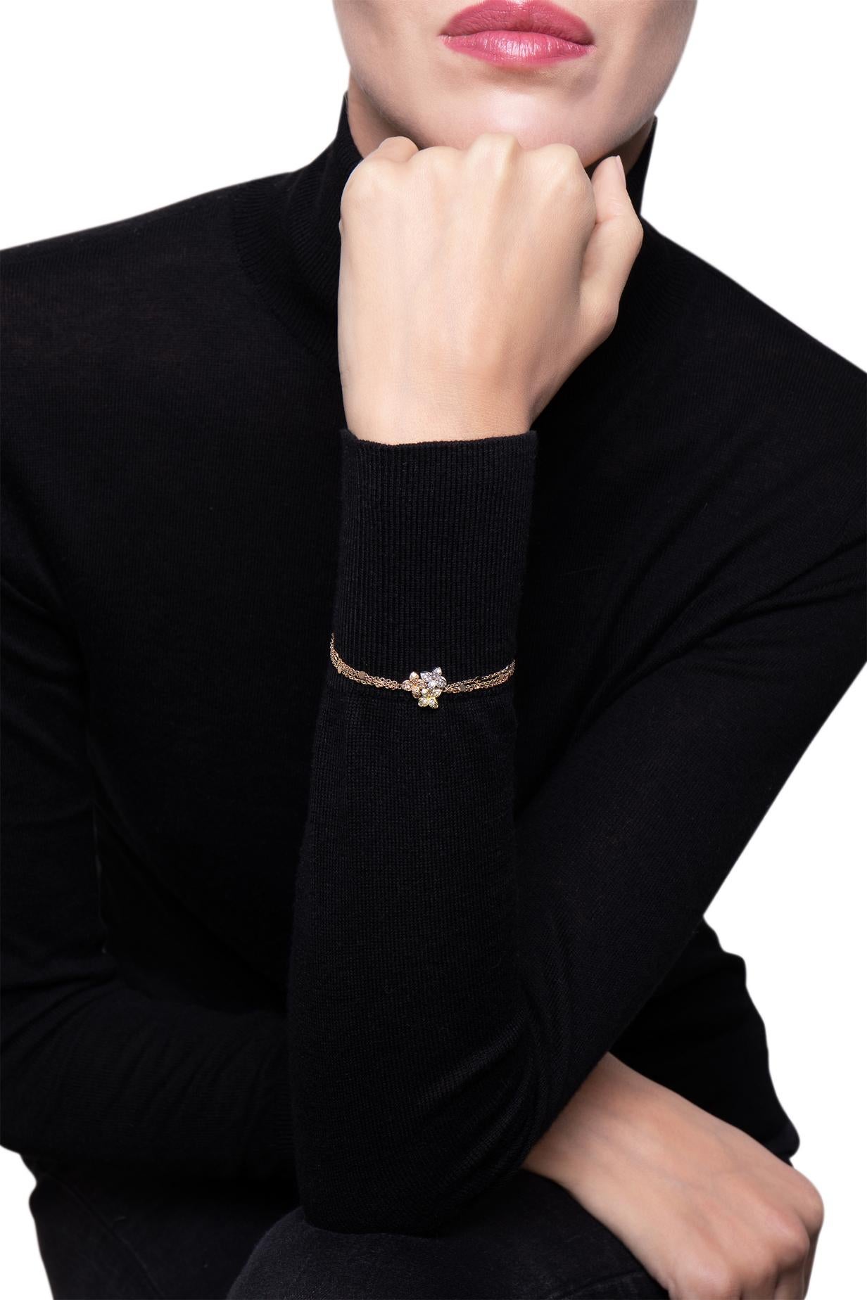 Romantic Ama Sautoir in 18k Rose, White & Yellow Gold w/ White & Champagne Diamonds For Sale
