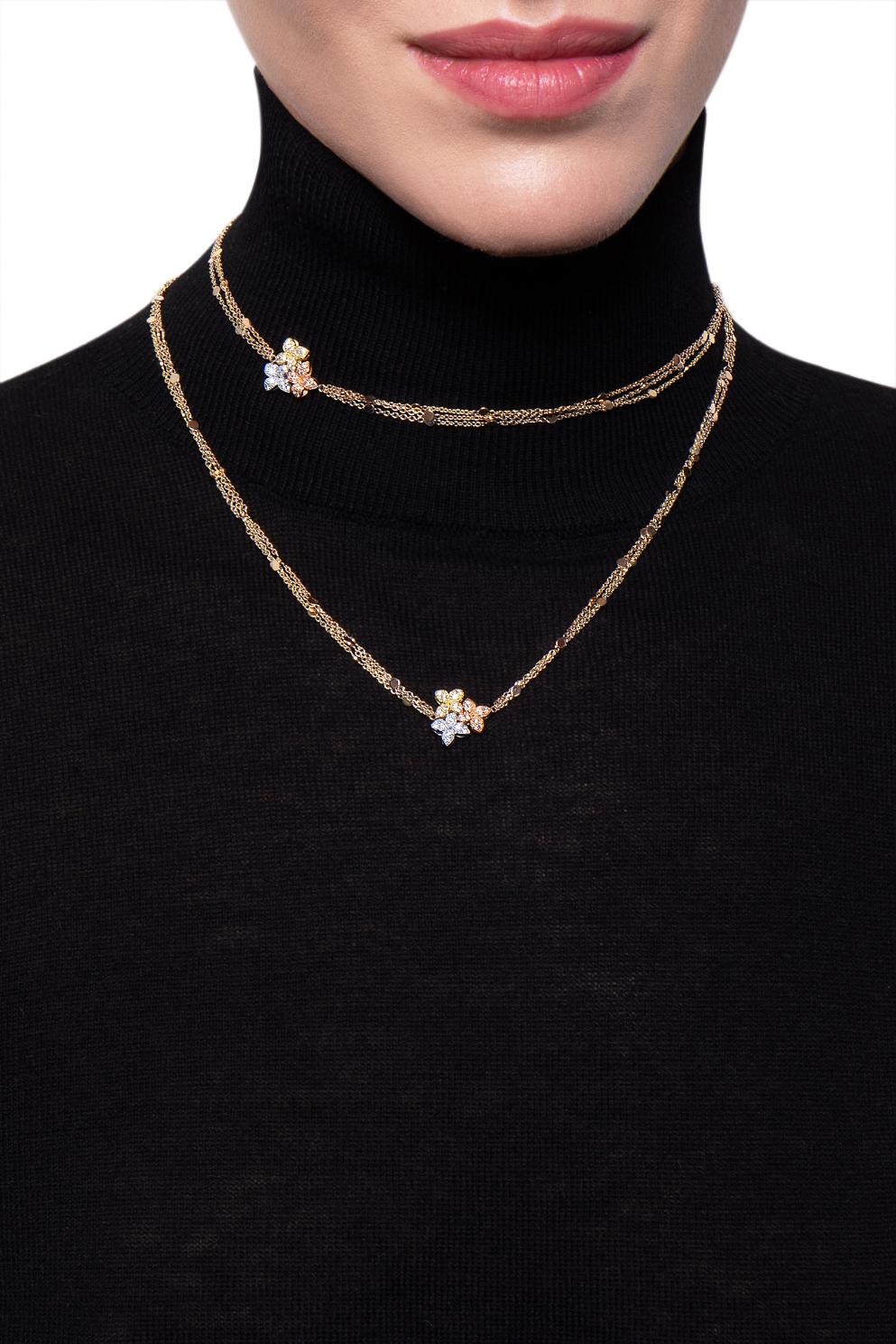 Brilliant Cut Ama Sautoir in 18k Rose, White & Yellow Gold w/ White & Champagne Diamonds For Sale