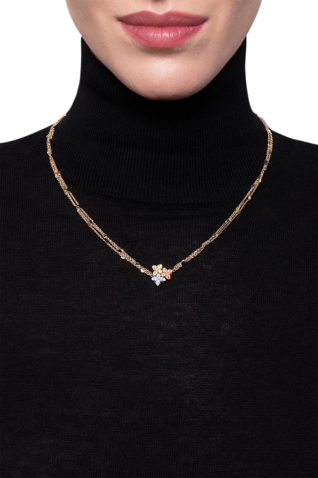 Women's Ama Sautoir in 18k Rose, White & Yellow Gold w/ White & Champagne Diamonds For Sale