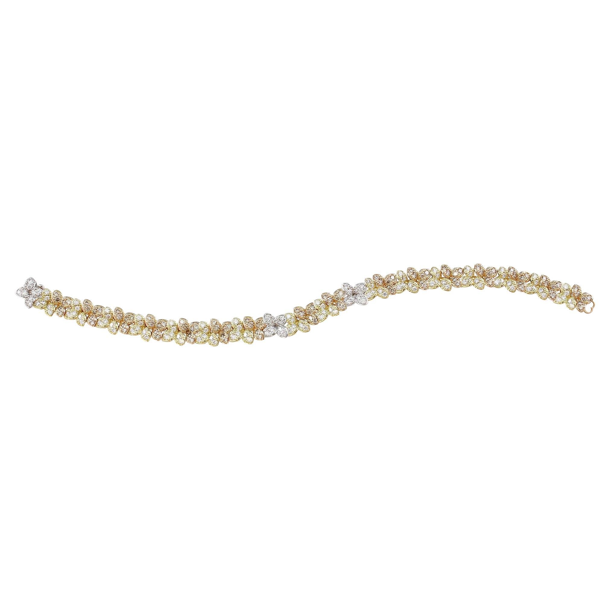 Ama Tennis Bracelet in 18k Rose, White Yellow Gold w/ White & Champagne Diamonds