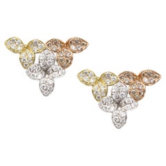 Ama Triangle Earrings in 18k Rose White Yellow Gold w/ White & Champagne Diamond