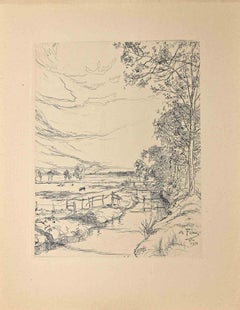 « The River By Meadow », eau-forte originale d'Amade Feau, 1921