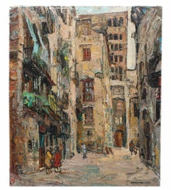 Calle del casco antiguo de Barcelona - Óleo sobre tela - Firmado - Sin enmarcar