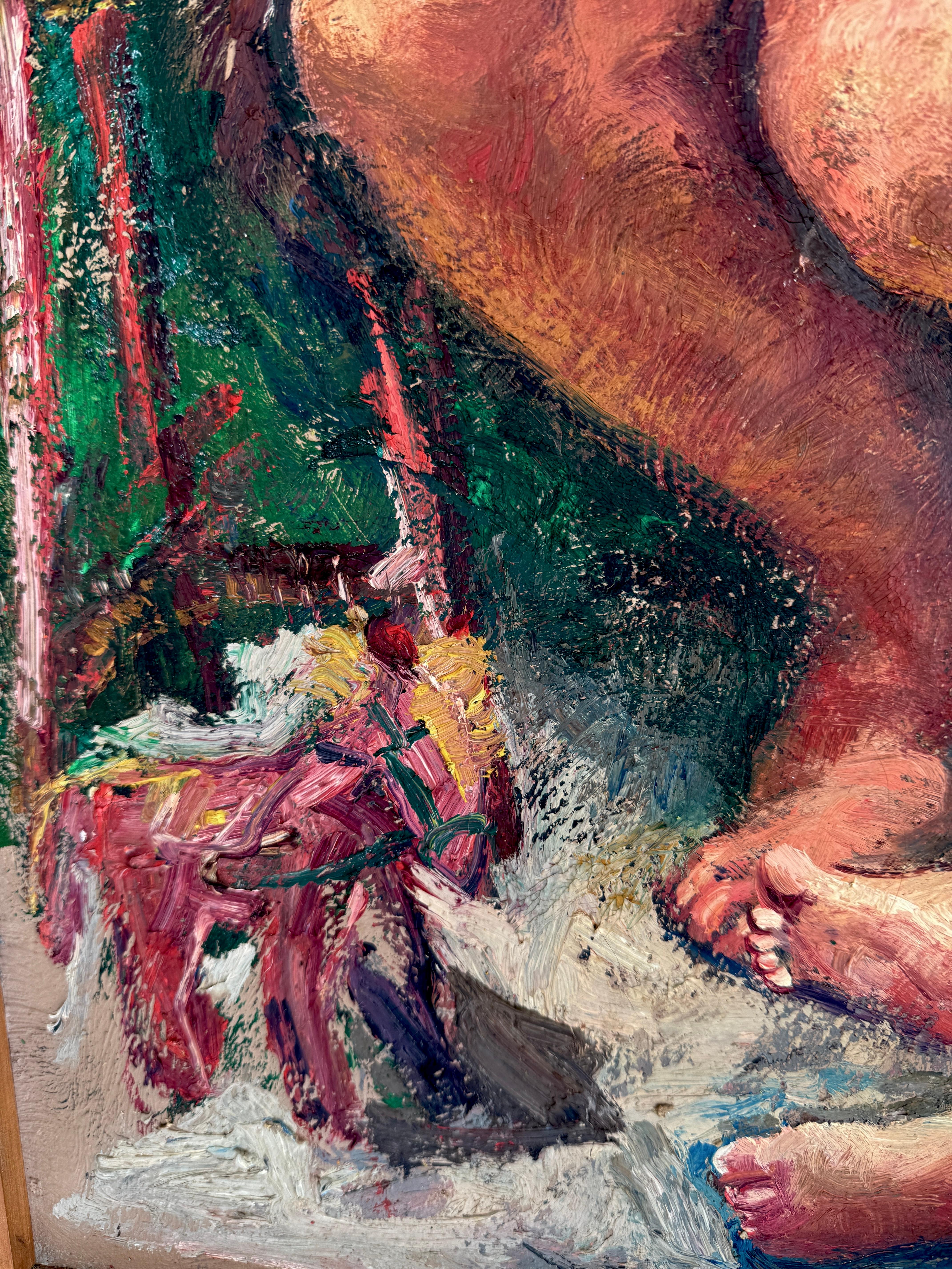 Mother and Daughter oil on canvas painting en venta 2