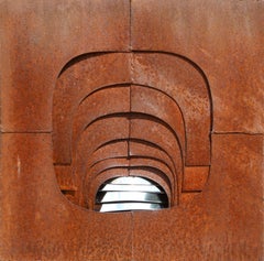 Armadura Terrestre, scultura in alluminio e acciaio ossidato di Amadeo Gabino