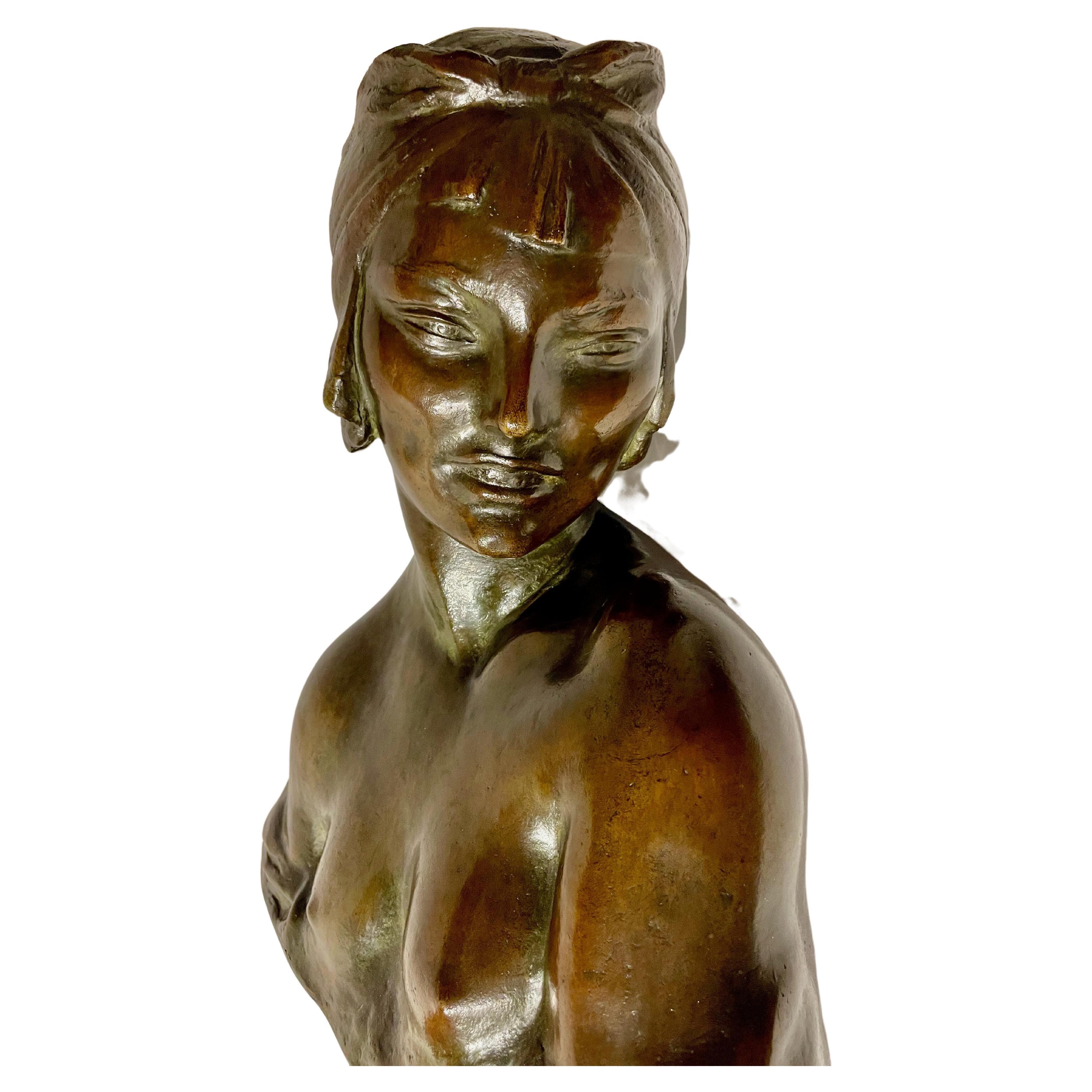 Amadeo Gennarelli Figurative Sculpture - Amedeo Gennarelli Bronze Bust Art Deco Woman