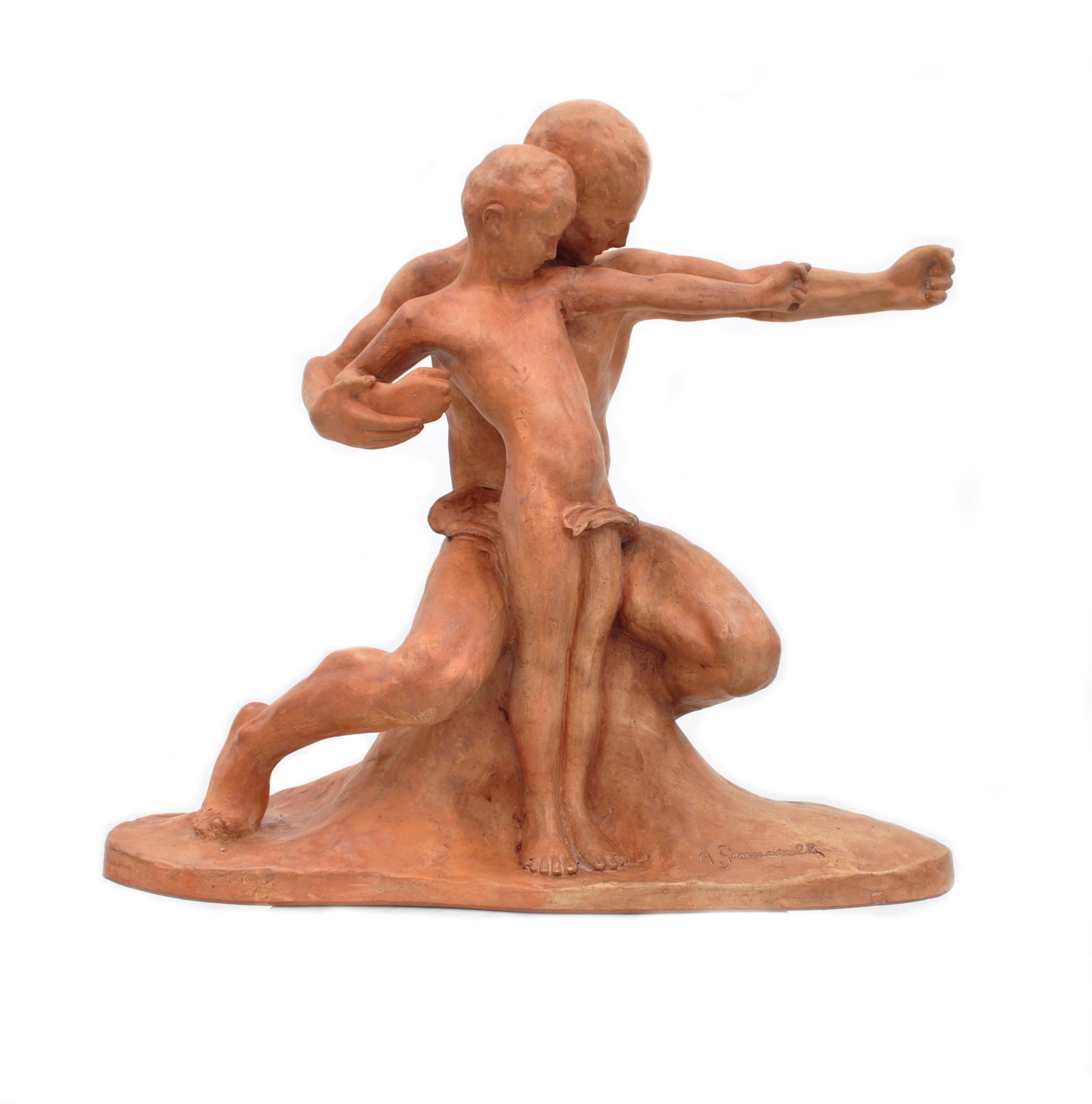 Amadeo Gennarelli Figurative Sculpture - THE EDUCATION OF ACHILLES - Amedeo Gennarelli Italian Clay Sculpture