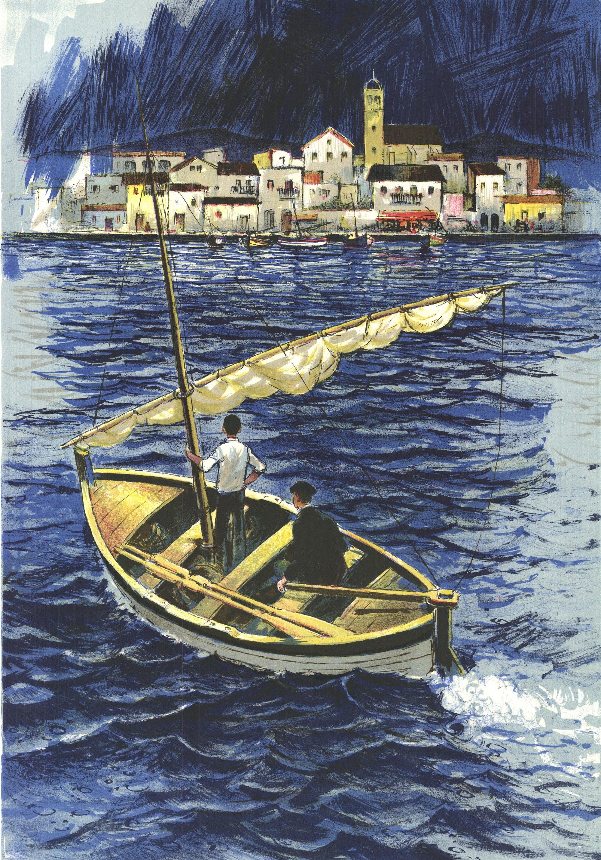 Segelboot im Hafen von Cadaques (Grau), Landscape Photograph, von Amadeu Casals Pons