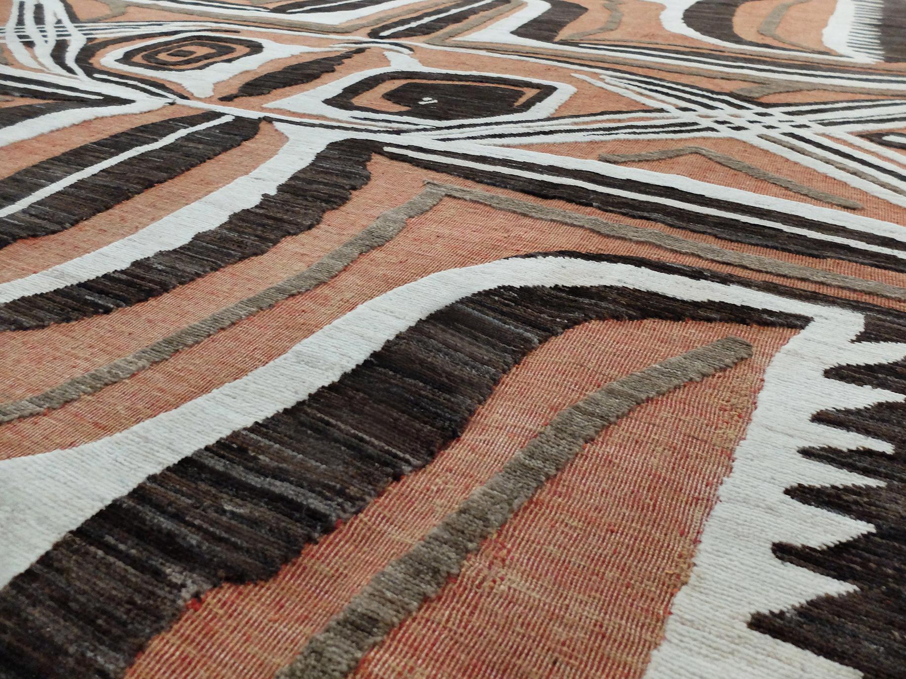 This Amadi original comes from the Fiji Collection, which was inspired largely by Polynesian art. Created in the looms of the Amadi weaving workshop in Kabul, Afghanistan the Fiji collection embodies a new take on the ancient South Pacific art of