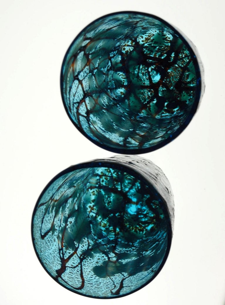 Amadi, Set of Two Tumblers, Murano Acquamarine with Relief Design, Silver Leaf 3