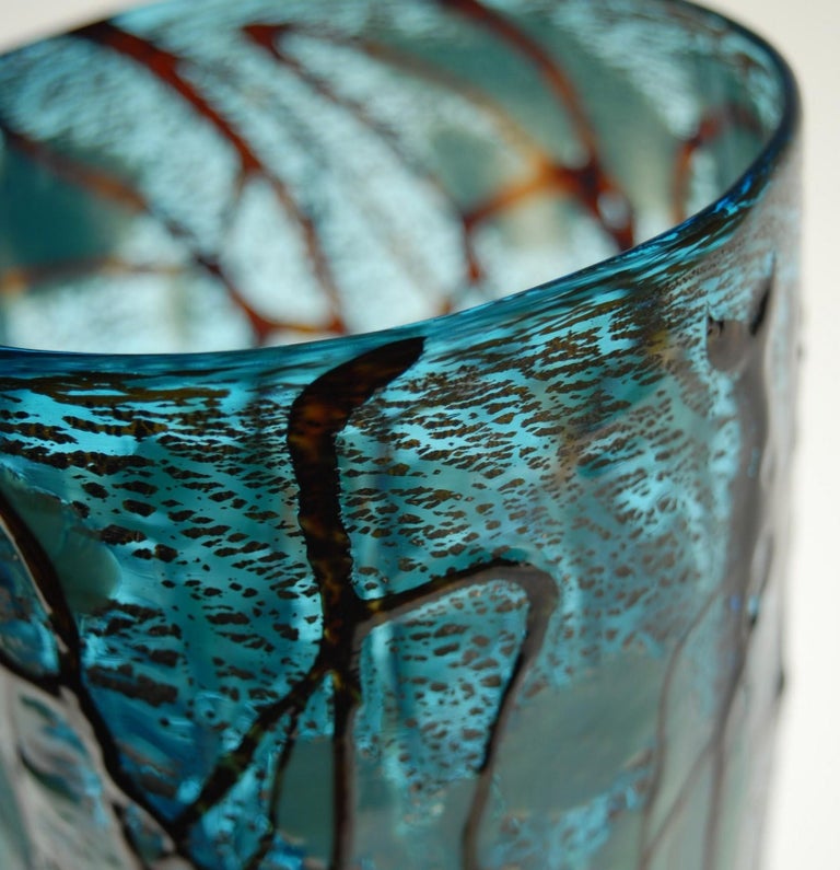 Amadi, Set of Two Tumblers, Murano Acquamarine with Relief Design, Silver Leaf 7