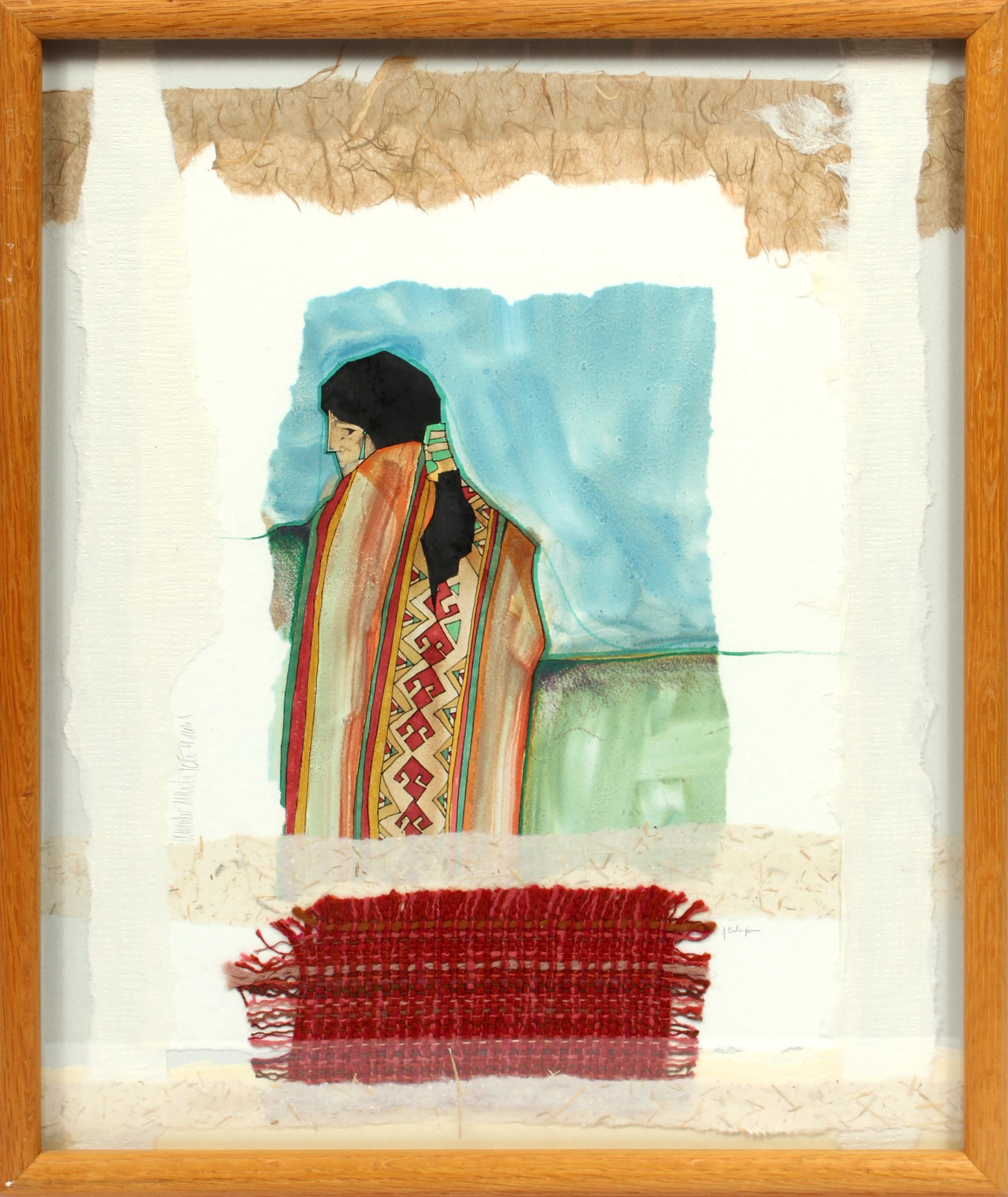Original Mixed Media Oil Painting Fiber Collage Mexican Amado Pena 1999