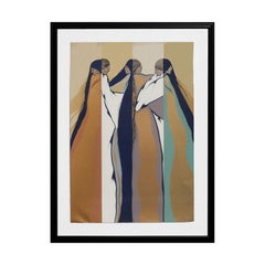 "El Espejo" Teal, Brown and Blue Toned Modernist Figurative Print