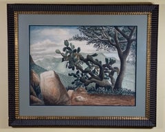 Amador Lugo Guadarrama Lonely Cactus On The Mountain Watercolor Painting