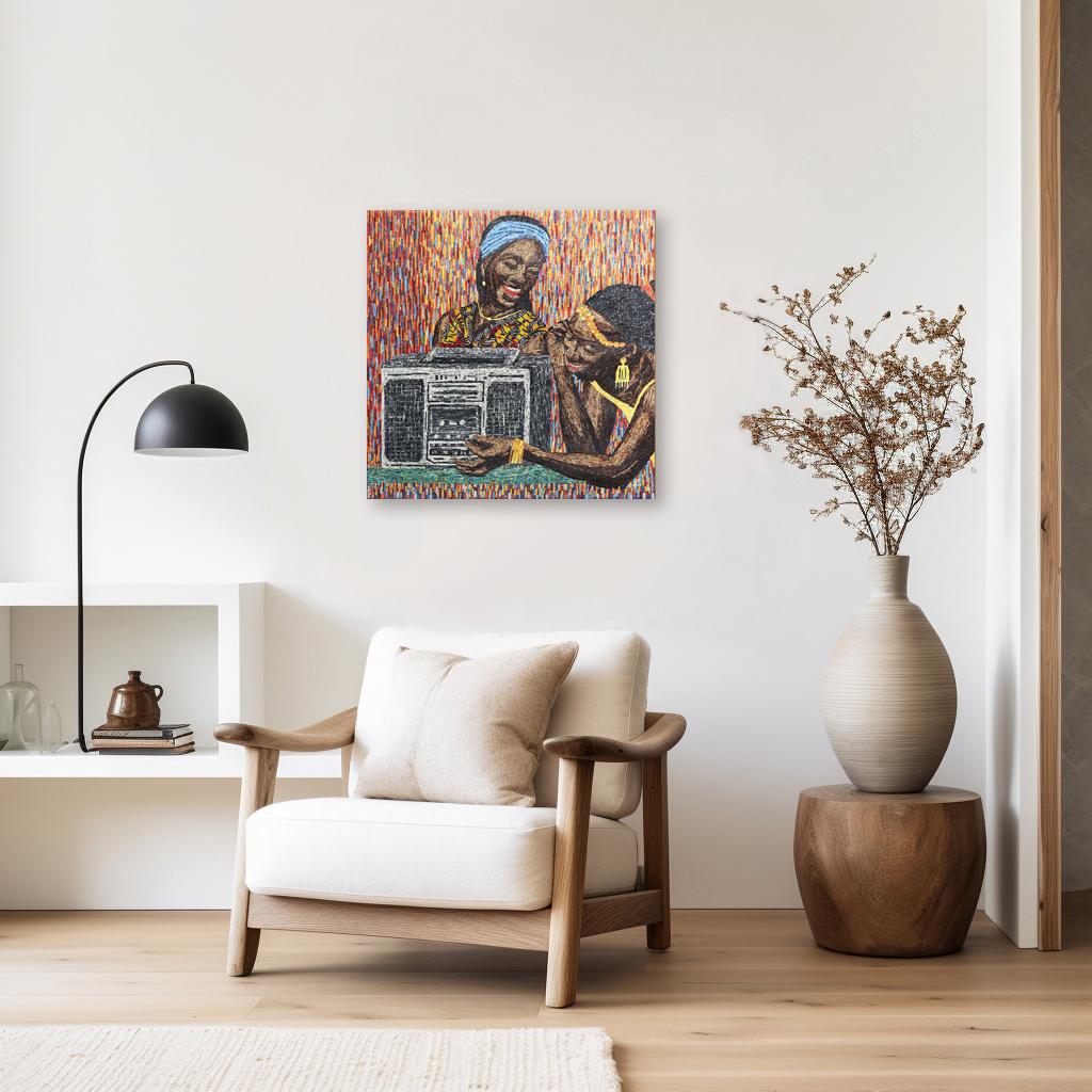 Breaking News - Opera d'arte figurativa a tecnica mista su tela, colorata e musicale - Painting di Amadou Opa Bathily