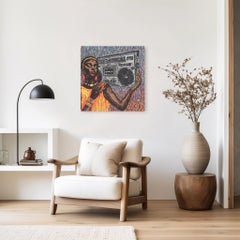 La frecuencia de un corazón enamorado - Arte figurativo colorido de textura mixta