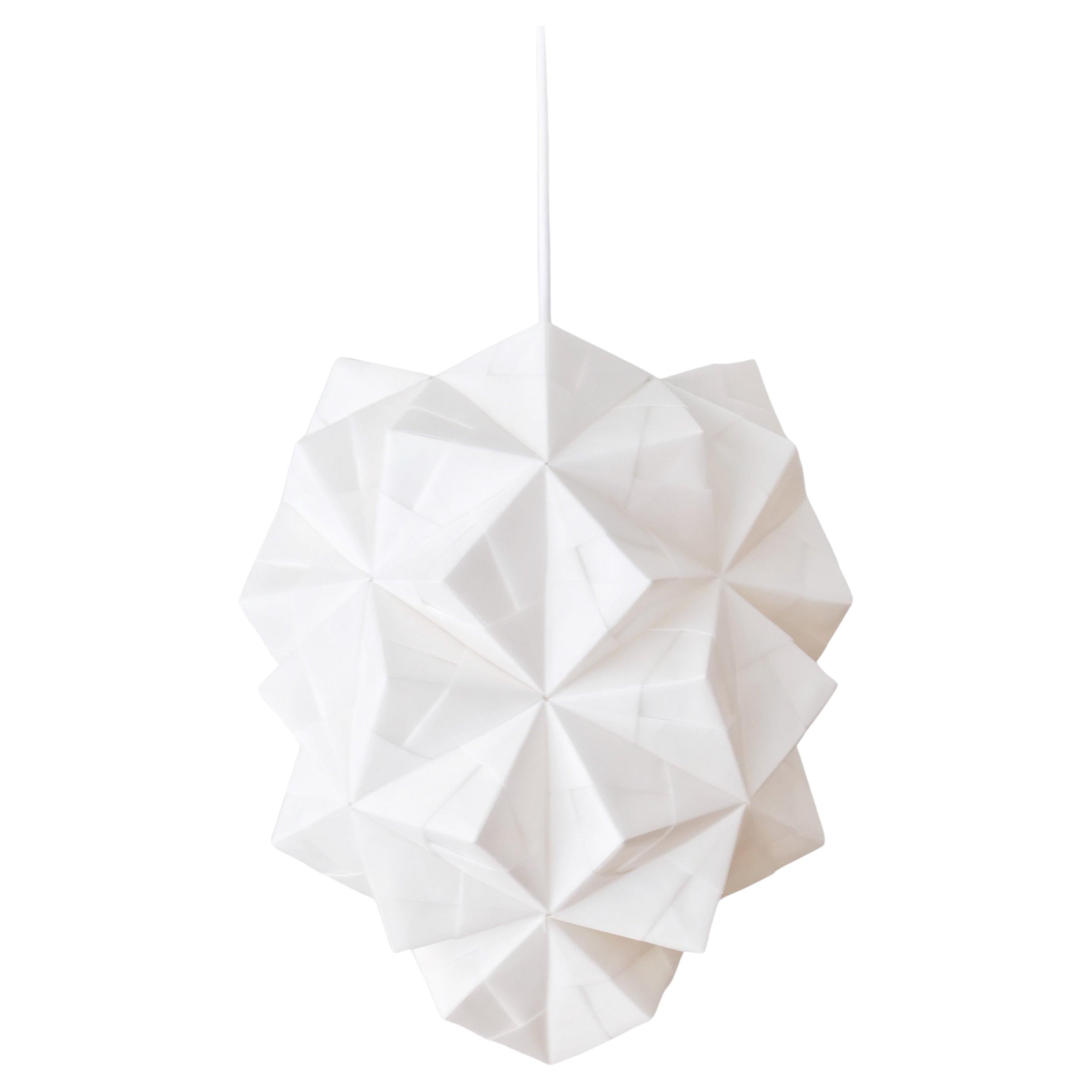 Japanese Style Hand-folded White Paper Pendant Lighting "Amaea" For Sale