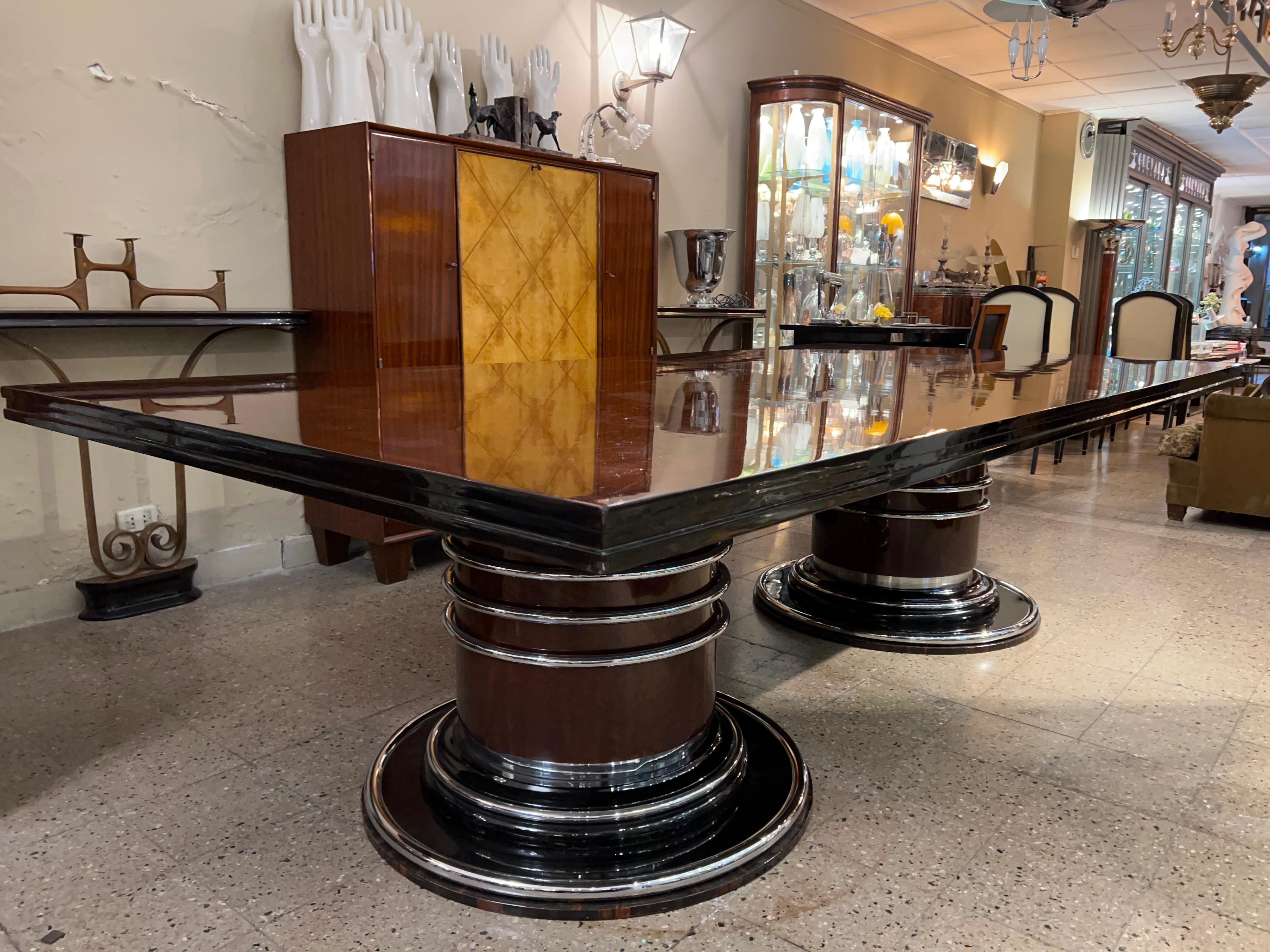 Amaizing Art Deco Table, '12 Persons', 1920, France in Chrome Steel and Wood For Sale 6